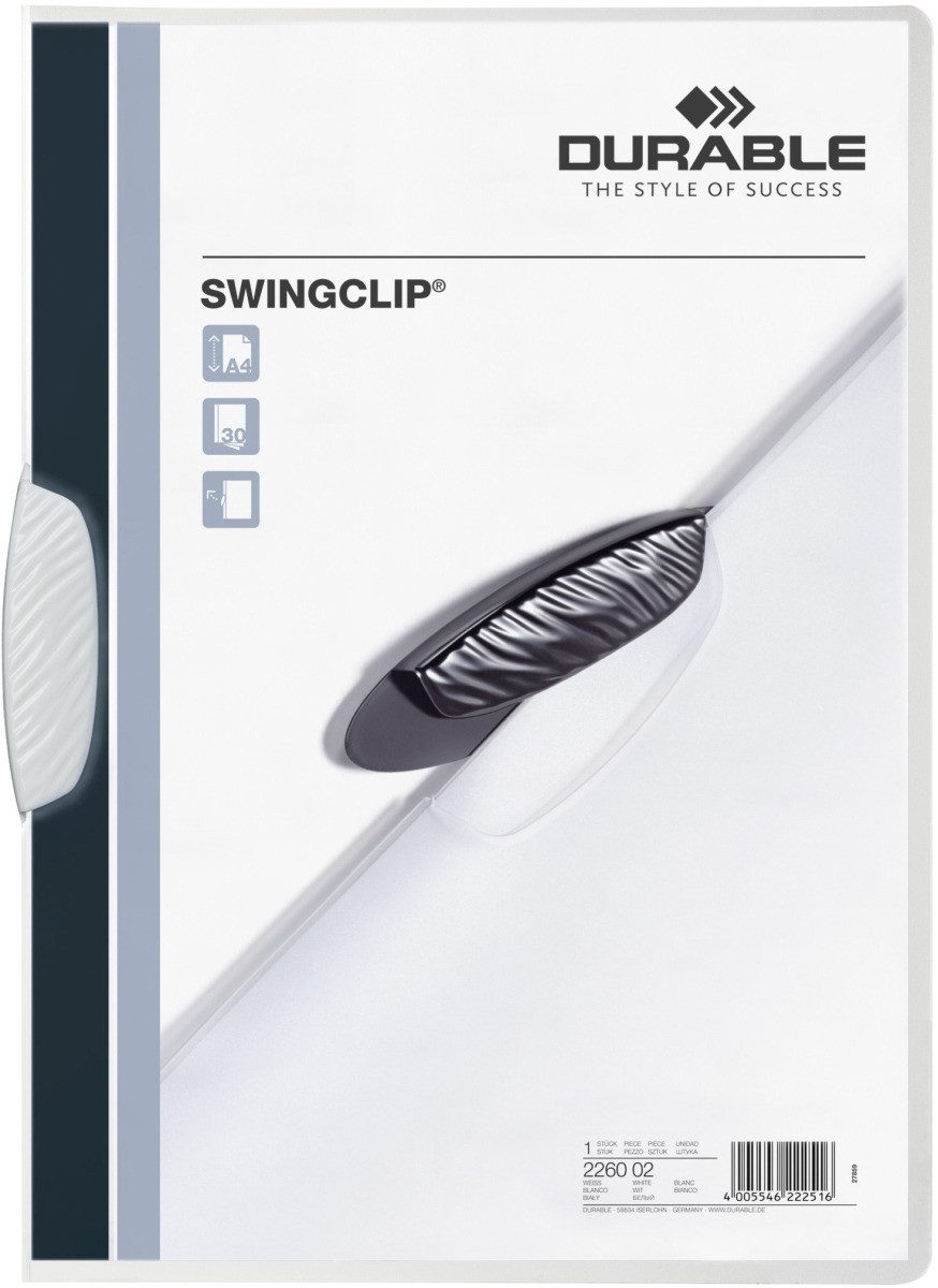 Hefter Klemmmappe Swingclip A4 PP bis 30 Blatt weiß Packung mit 25 Stück