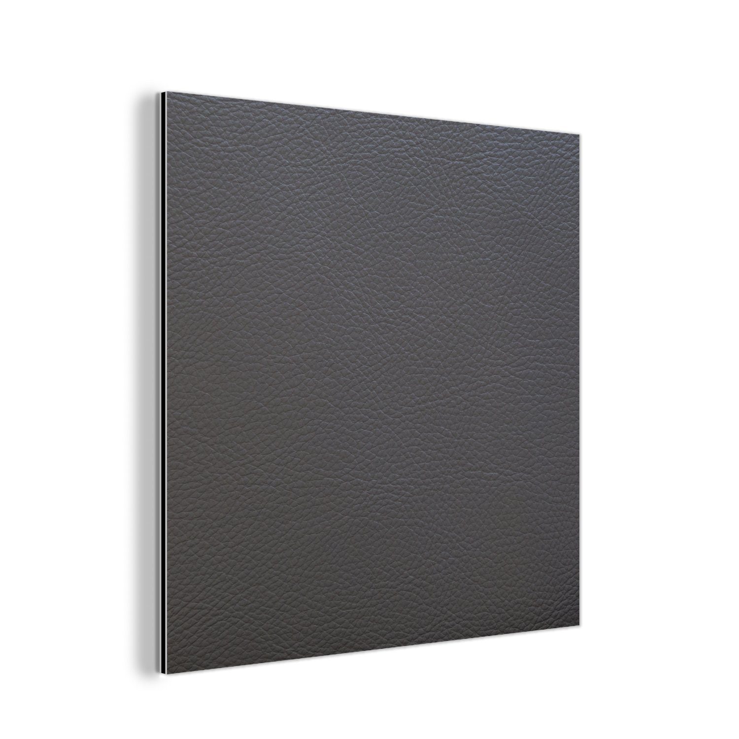 MuchoWow Metallbild Leder - Strukturiert - Leder-Optik - Grau, (1 St), Alu-Dibond-Druck, Gemälde aus Metall, Aluminium deko