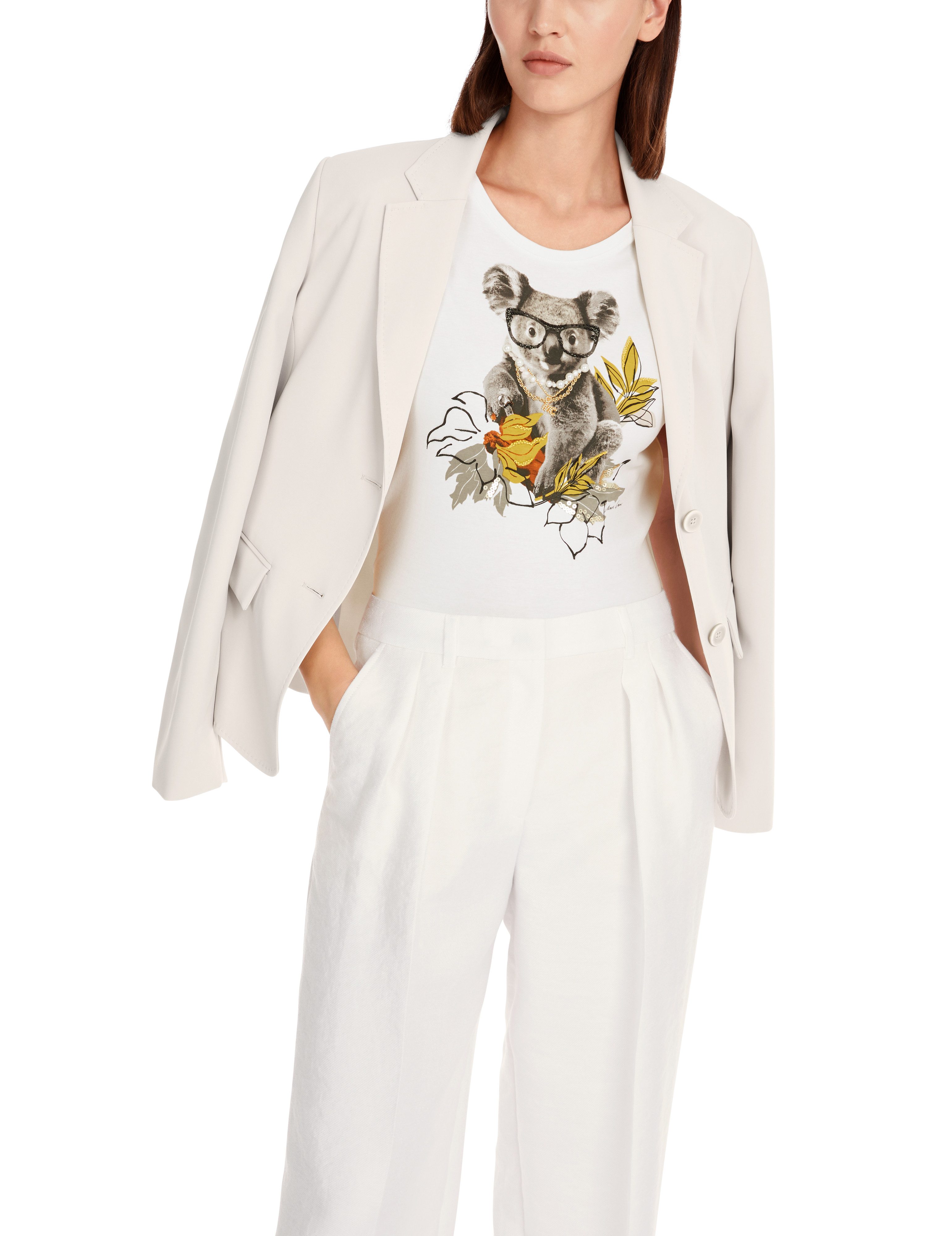 Marc Cain T-Shirt "Noble Neutrals" Premium Damenmode T-Shirt mit 3D-Tier-Ap günstig online kaufen