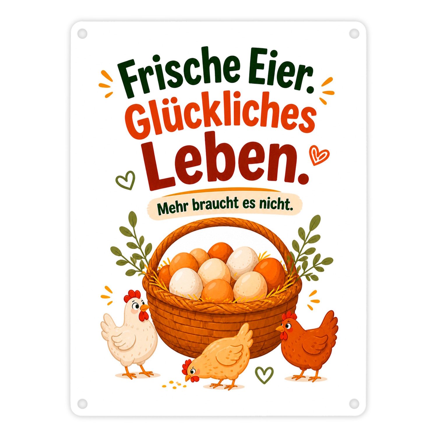 speecheese Metallschild Metallschild in 15x20 cm Frische Eier Landhausmotiv Schild Mit Mehr