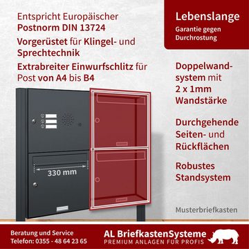 AL Briefkastensysteme Standbriefkasten 4 Fach Premium Briefkasten A4 in RAL 7016 Anthrazit Grau wetterfest