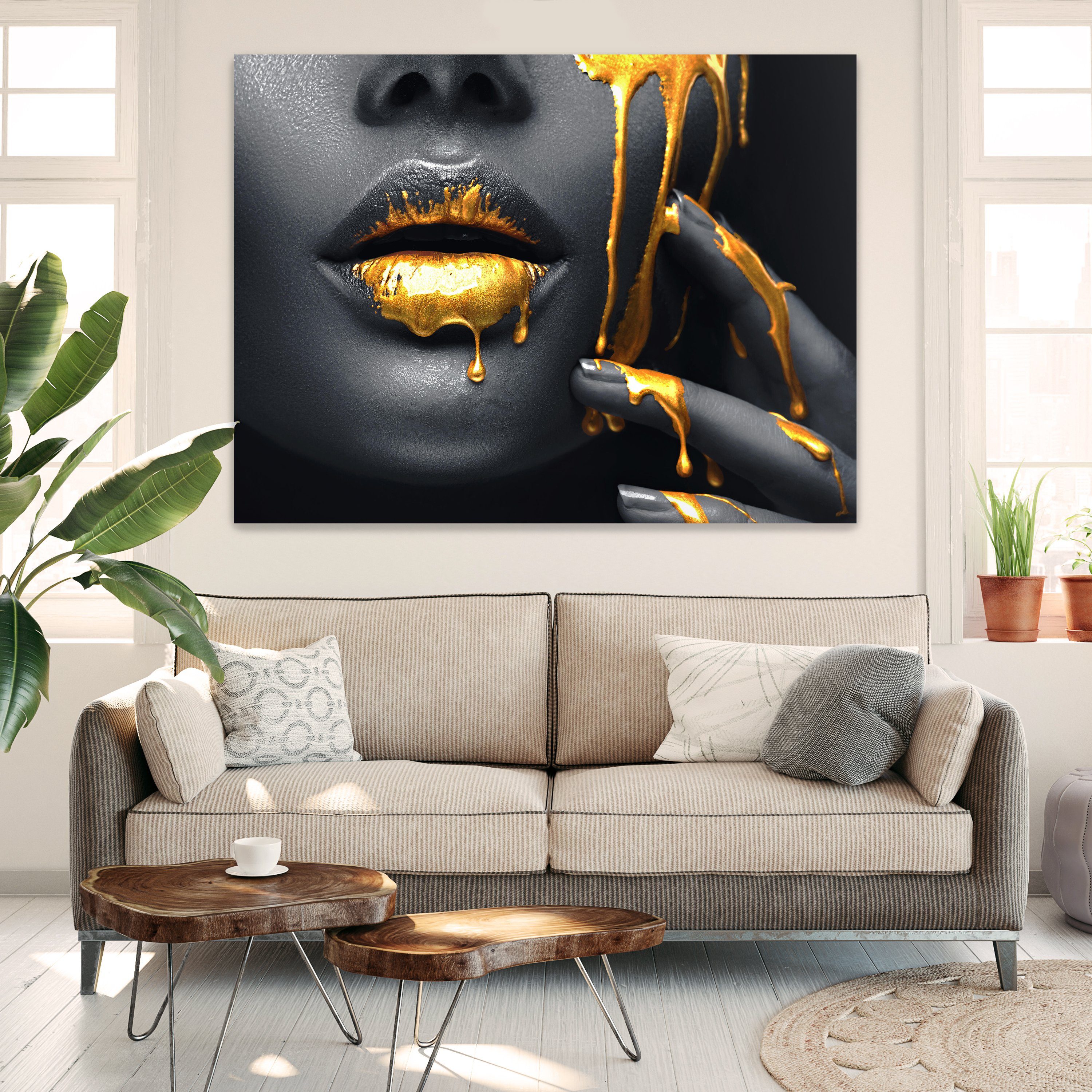 wandmotiv24 Leinwandbild Frauen in versch. Wandbild, Lippen (1 Größen St), Lippen, Leinwandbilder Wanddeko