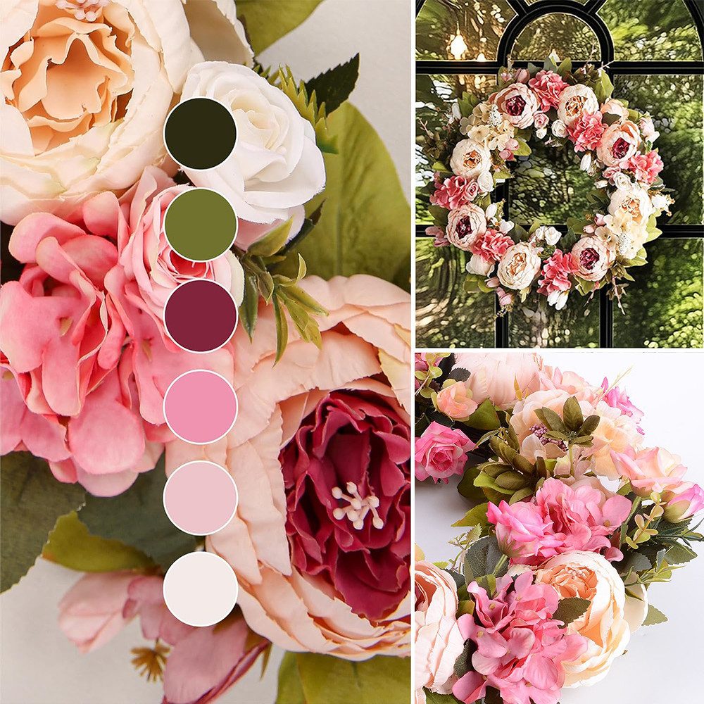 TUWENA Dekokranz Dekorativer Kranz, Künstlicher Blumenkranz Pfingstrosenkranz, Türkranz für alle Jahreszeiten, als Dekoration für Zuhause, Festivals – Bild 4 von 5