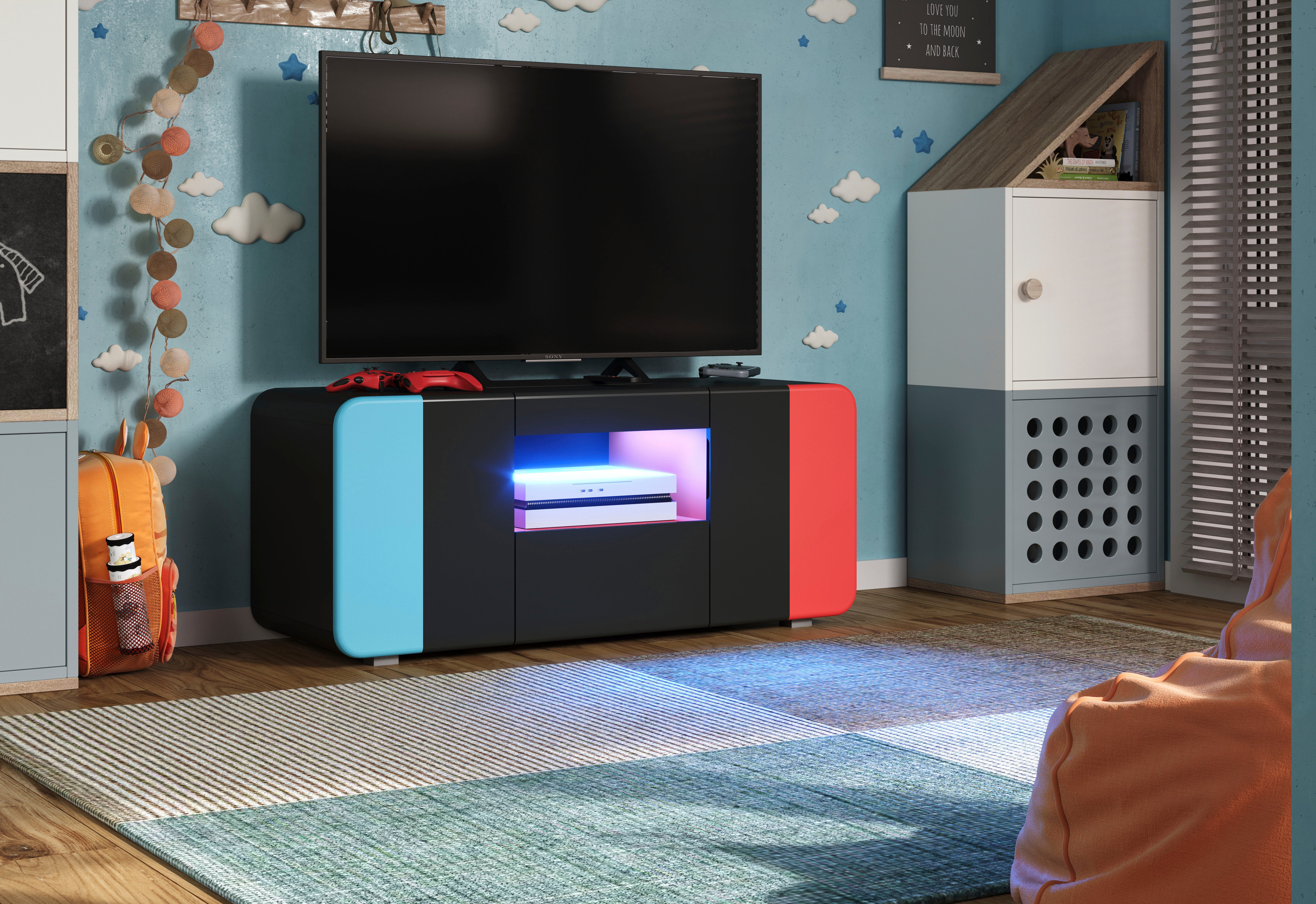 Home affaire Lowboard NextLevel speziell geeignet für Spielekonsolen, Gaming-Lowboard wahlweise mit Beleuchtung - (B/T/H) 115/42/49 cm