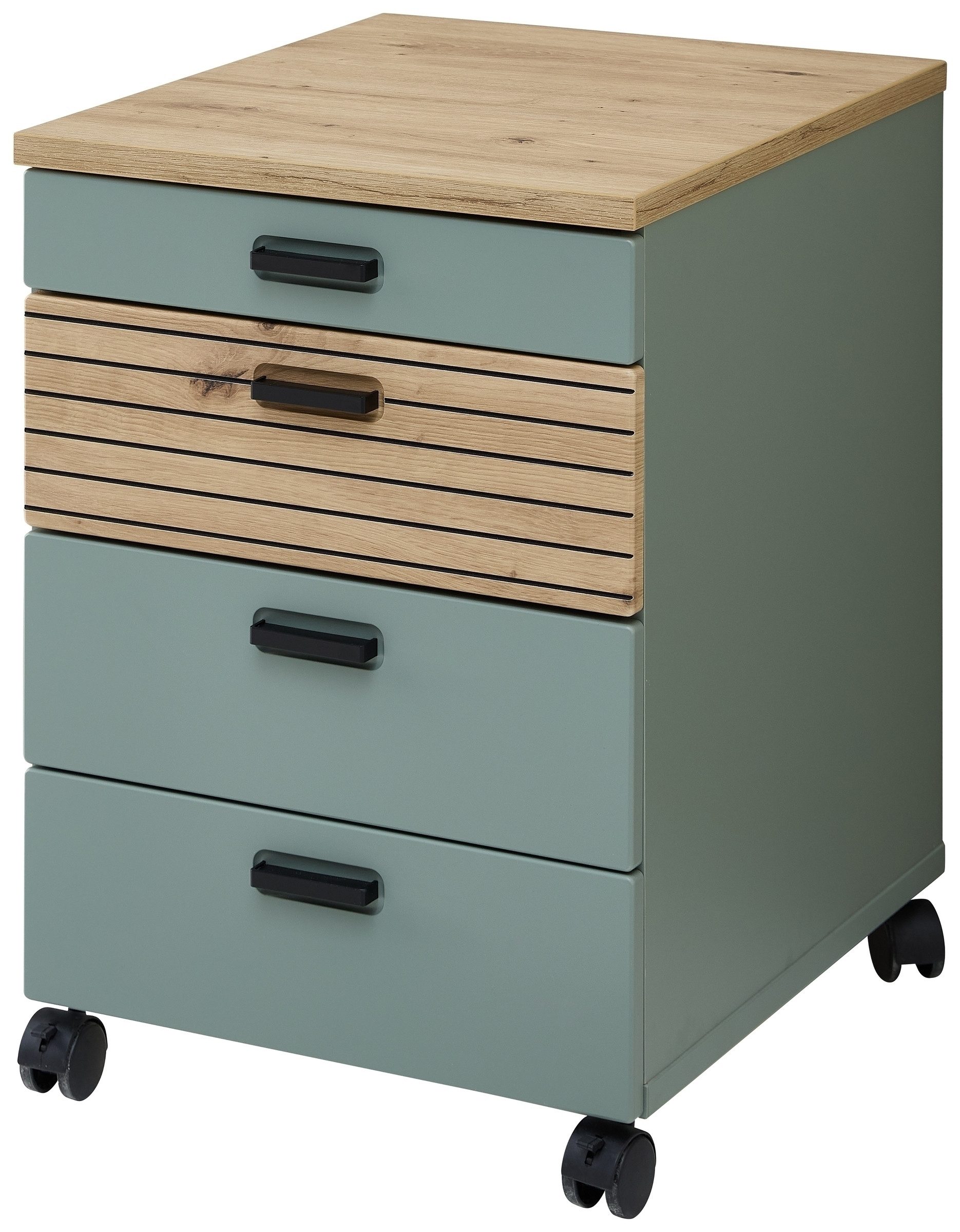 freiraum Rollcontainer Glenn, in Schilfgrün / Artisan Eiche Dekor - 45x66x55 (BxHxT)