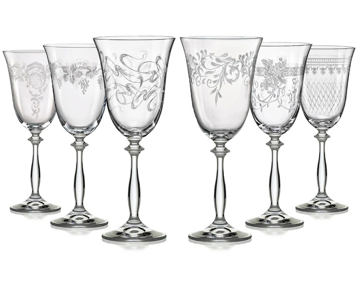 Crystalex Weißweinglas Royal mit unterschiedlichen Ornamenten 250 ml, Kristallglas, verschiedene Ornamente, Pantografie