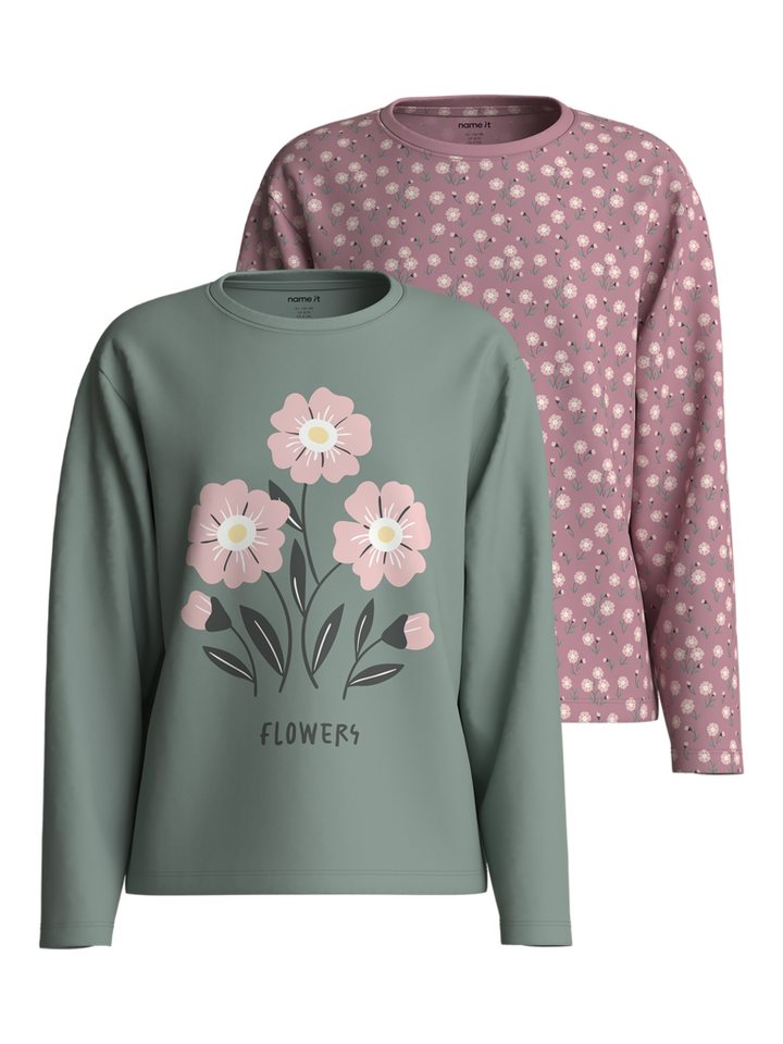 Name It Langarmshirt NKFVELDA 2P LS NREG TOP (Packung, 2-tlg) Baumwolle, regular fit
