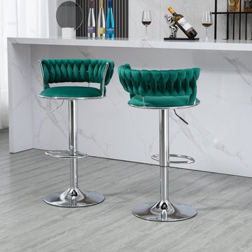 Celya Barhocker 360° Drehstuhl, 2er Set, Höhenverstellbare Barstühle, Küchenstühle mit Rückenlehne und Fußstütze,Samt