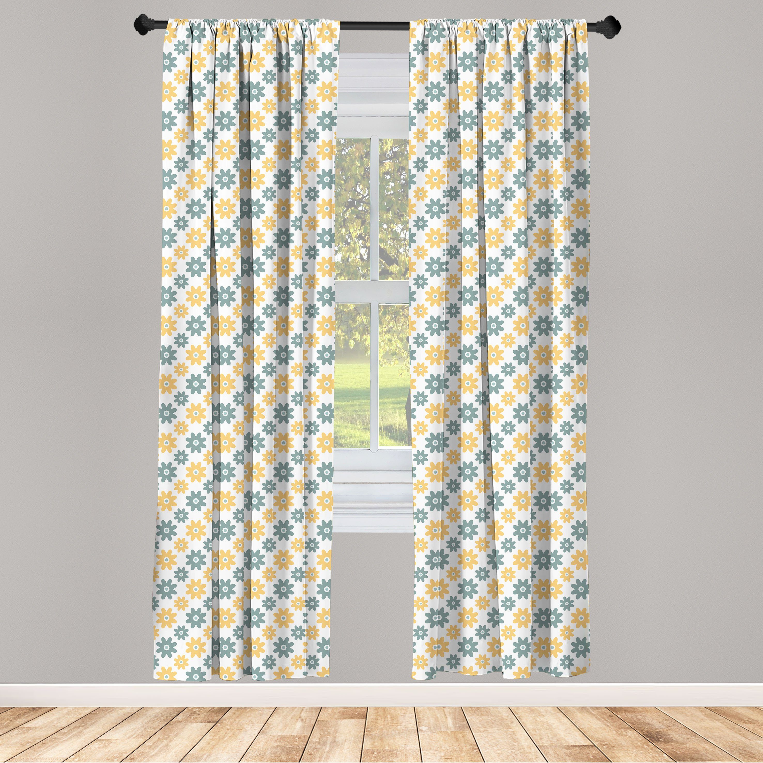 Gardine Vorhang für Wohnzimmer Schlafzimmer Dekor, Abakuhaus, Microfaser, Garten Retro Gänseblümchen