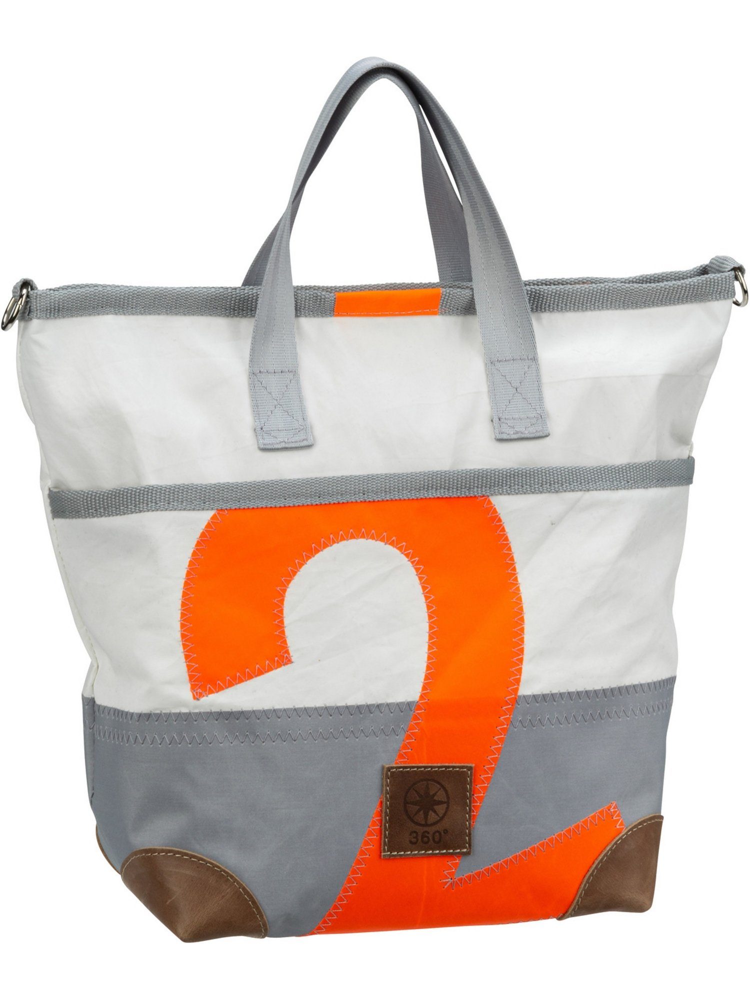 360Grad Handtasche Deern Mini, Shopper Weiß/Grau mit oranger Zahl