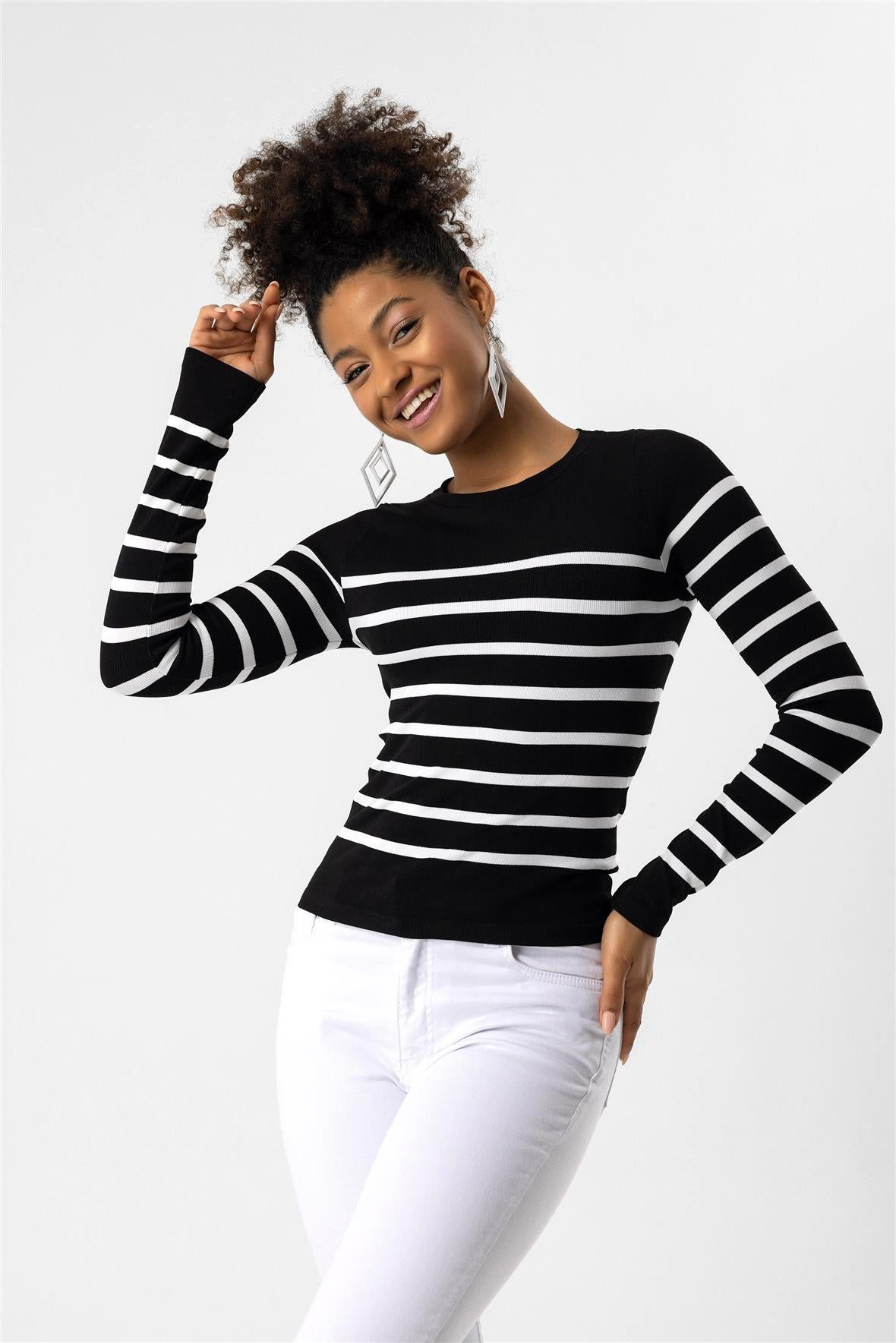 Blusentop Basic-Bluse mit langen Ärmeln