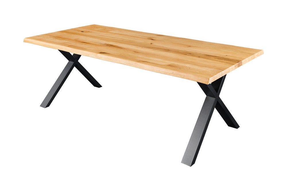 riess-ambiente Esstisch WILD OAK 160cm natur/schwarz - Wildeiche, Baumkante, X-Gestell, geölt (Einzelartikel, 1-St), Urbaner Massivholztisch für 6 Personen - ideal für Wohn- & Esszimmer