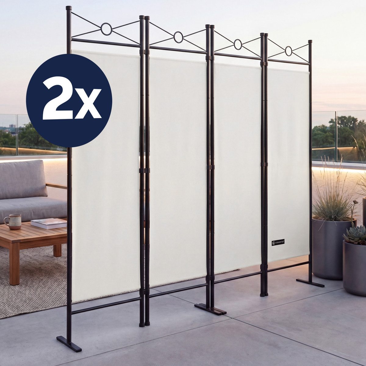 Casaria Paravent Lucca, 2er Set 180x163cm Blickdicht Faltbar Freistehend 4-teilig Indoor