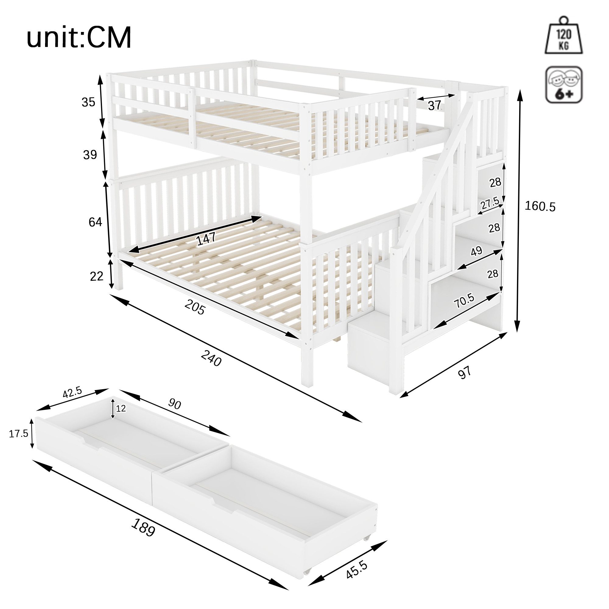 Ulife Etagenbett Kinderbett Jugendbett mit Treppenregal, günstig online kaufen
