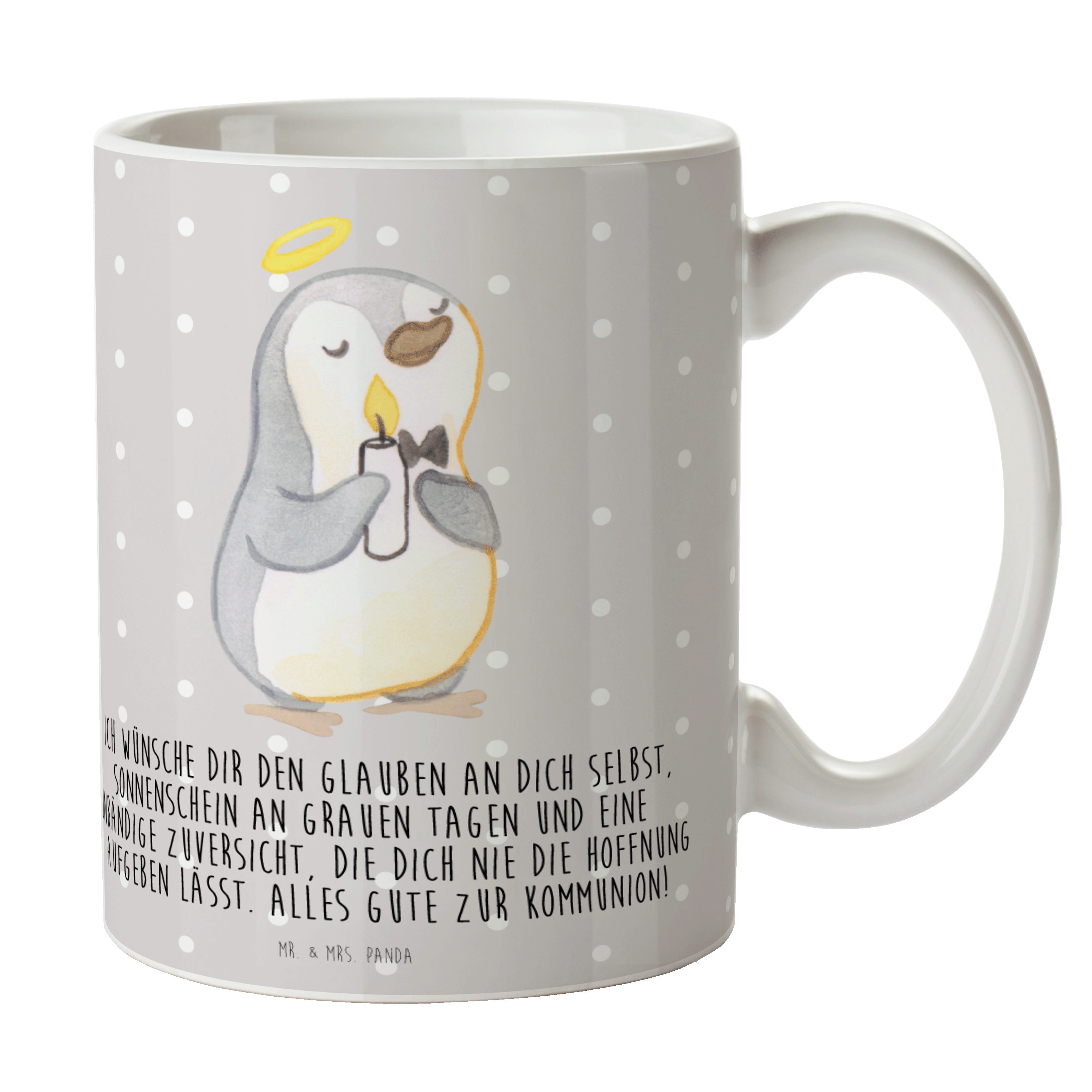 Mr. & Mrs. Panda Tasse Pinguin Kommunion - Grau Pastell - Geschenk, Tasse, Geschenk Tasse, B, Keramik