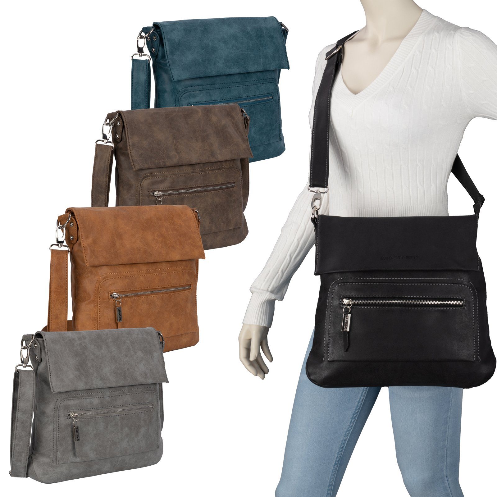 Street GRAU Bag Handtasche Schultertasche Umhängetasche Schultertasche, T0103, tragbar BAG als Damentasche Schlüsseltasche Umhängetasche STREET