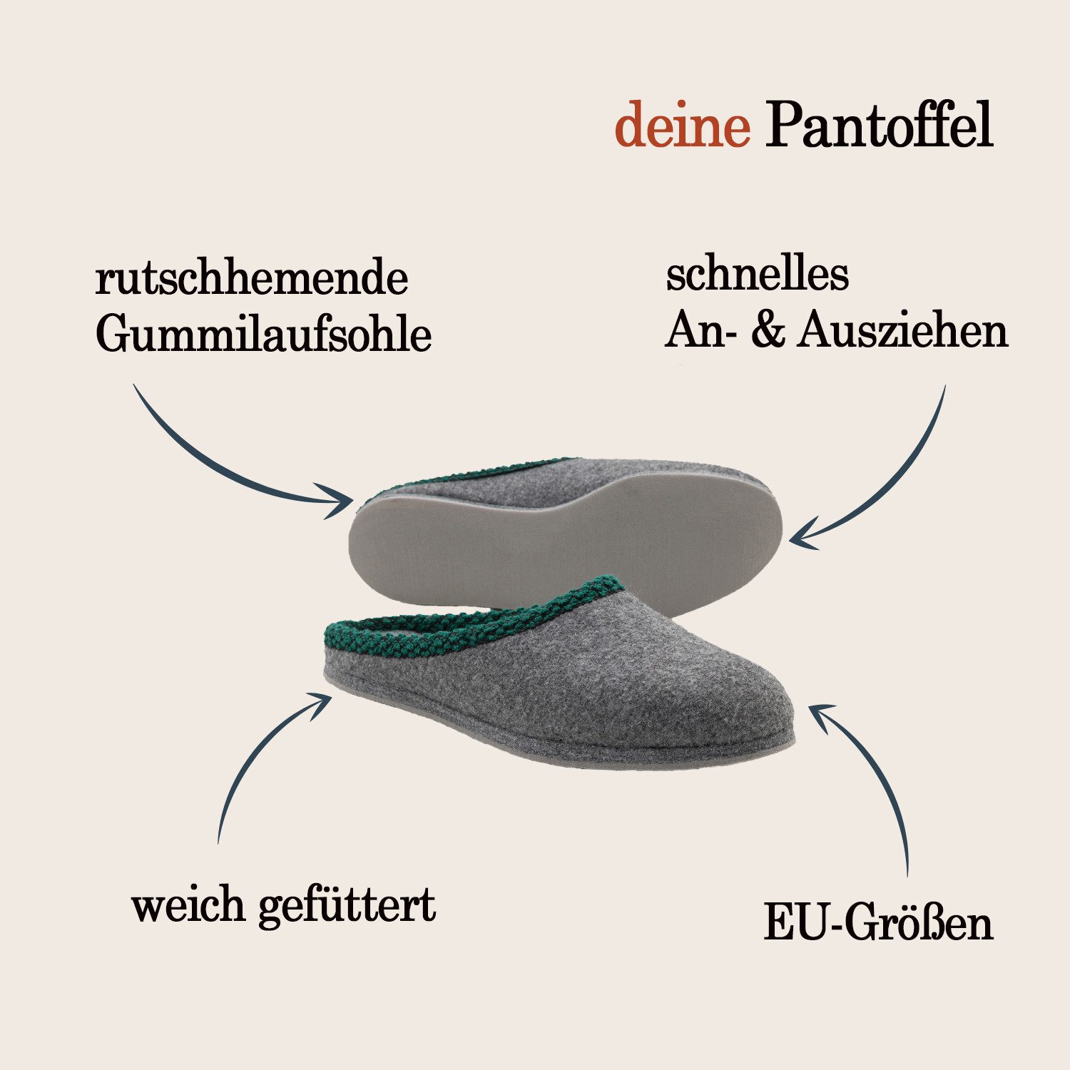 Pantoffelmann Filzpantoffel Gummisohle Herren Damen Filzlatschen Filz Hausschuh warm Pantoffel (1 Paar) Filzpantoffeln, Gästepantoffel besonders leicht