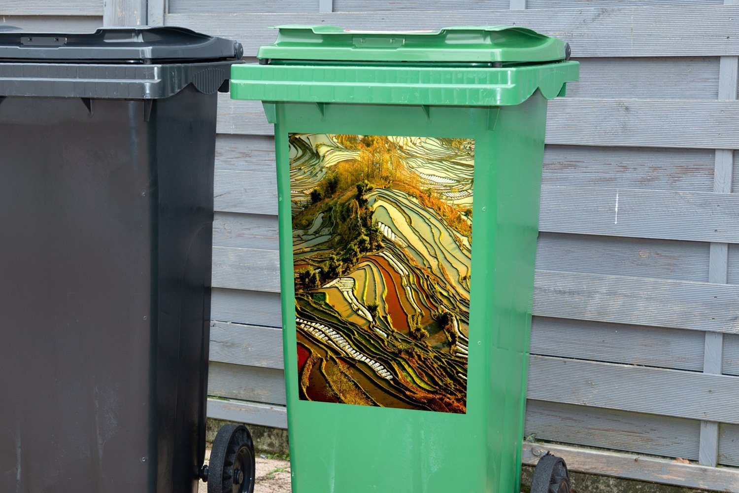 MuchoWow Wandsticker Schöne Farbpalette Container, Abfalbehälter China Mülleimer-aufkleber, von (1 in Reisfeldern Sticker, St), Mülltonne