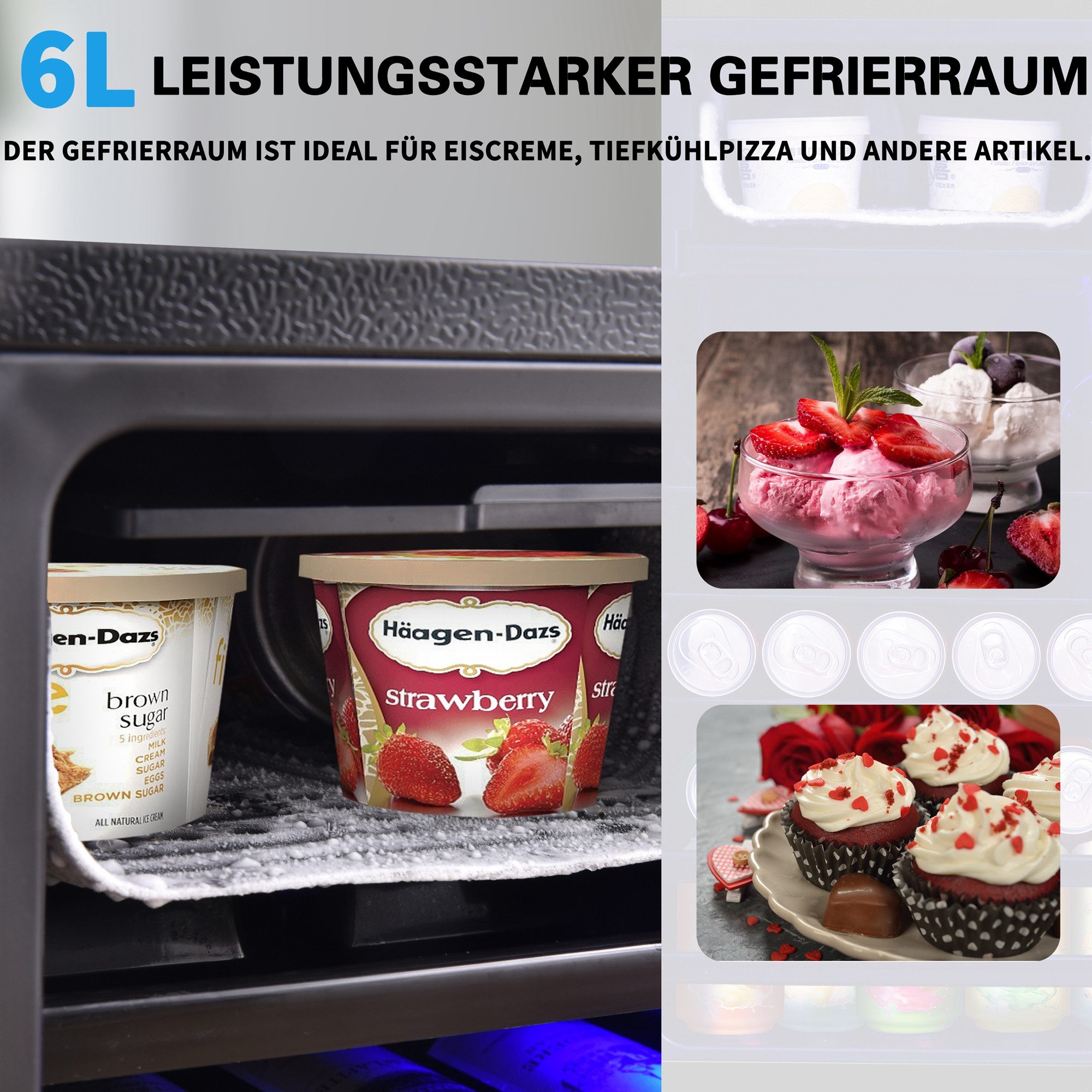 Rolipo Getränkekühlschrank 76L Kühlschrank mit Gefrierfach (6L+70L), 43dB 83 kWh/Jahr SC-76A, 71,6 cm hoch, 40 cm breit, 40×43,5×71,6cm, LED, verstellbare Glasb – Bild 5 von 5