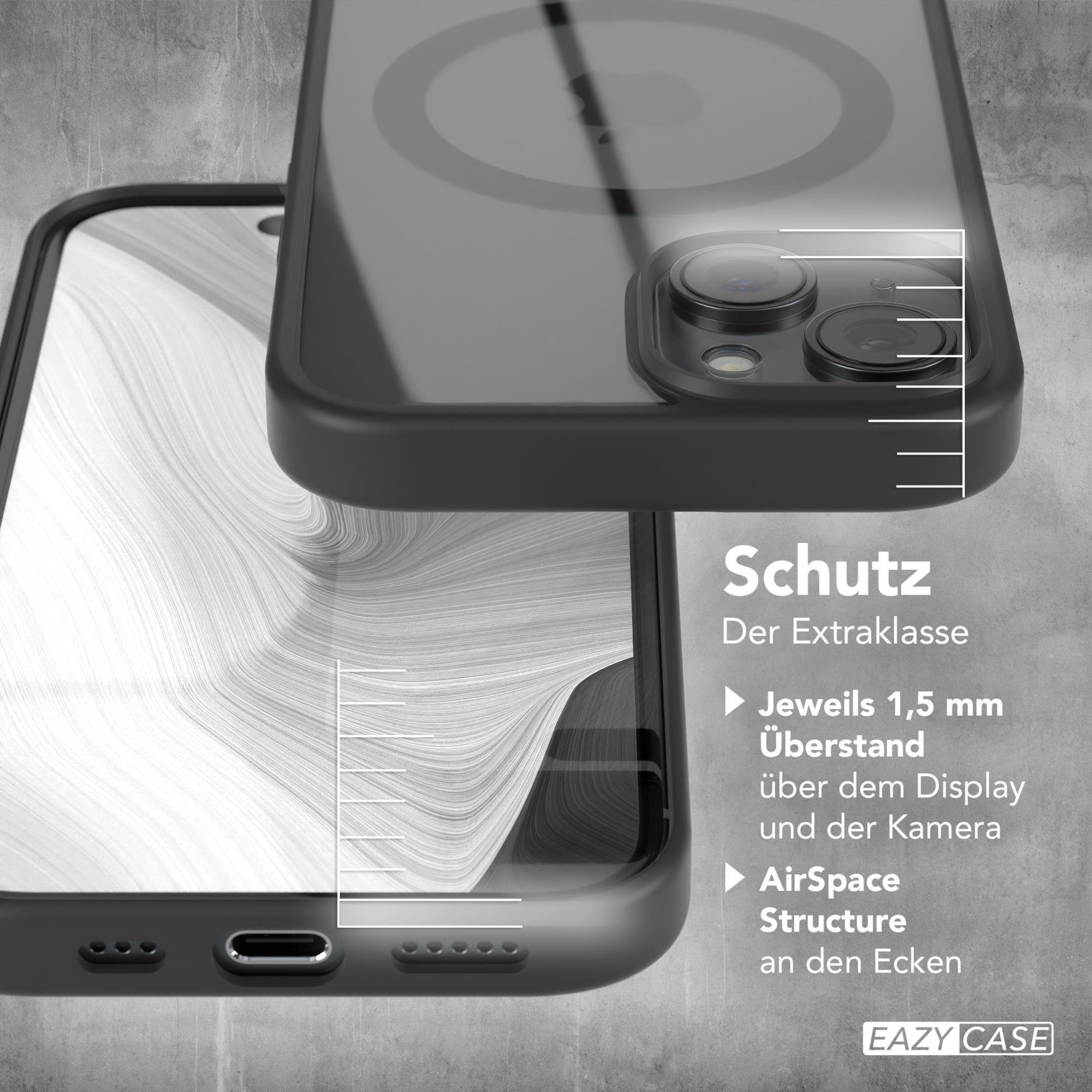 EAZY CASE Handyhülle Transparente Hülle mit MagSafe für iPhone 15 6,1 Zoll, Qi Charging kompatibel, Silicon Case, Slimcover Displayschutz, Schwarz