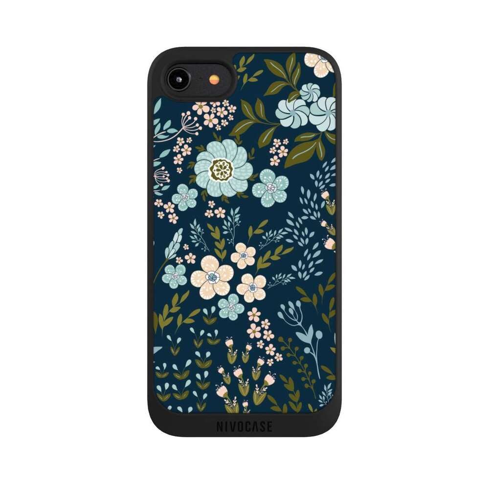 NIVOCASE Handyhülle Blumen Muster Blau Floral Autumn 4, Apple iPhone 8 Handyhülle Hülle NIVOpure Case Schwarz