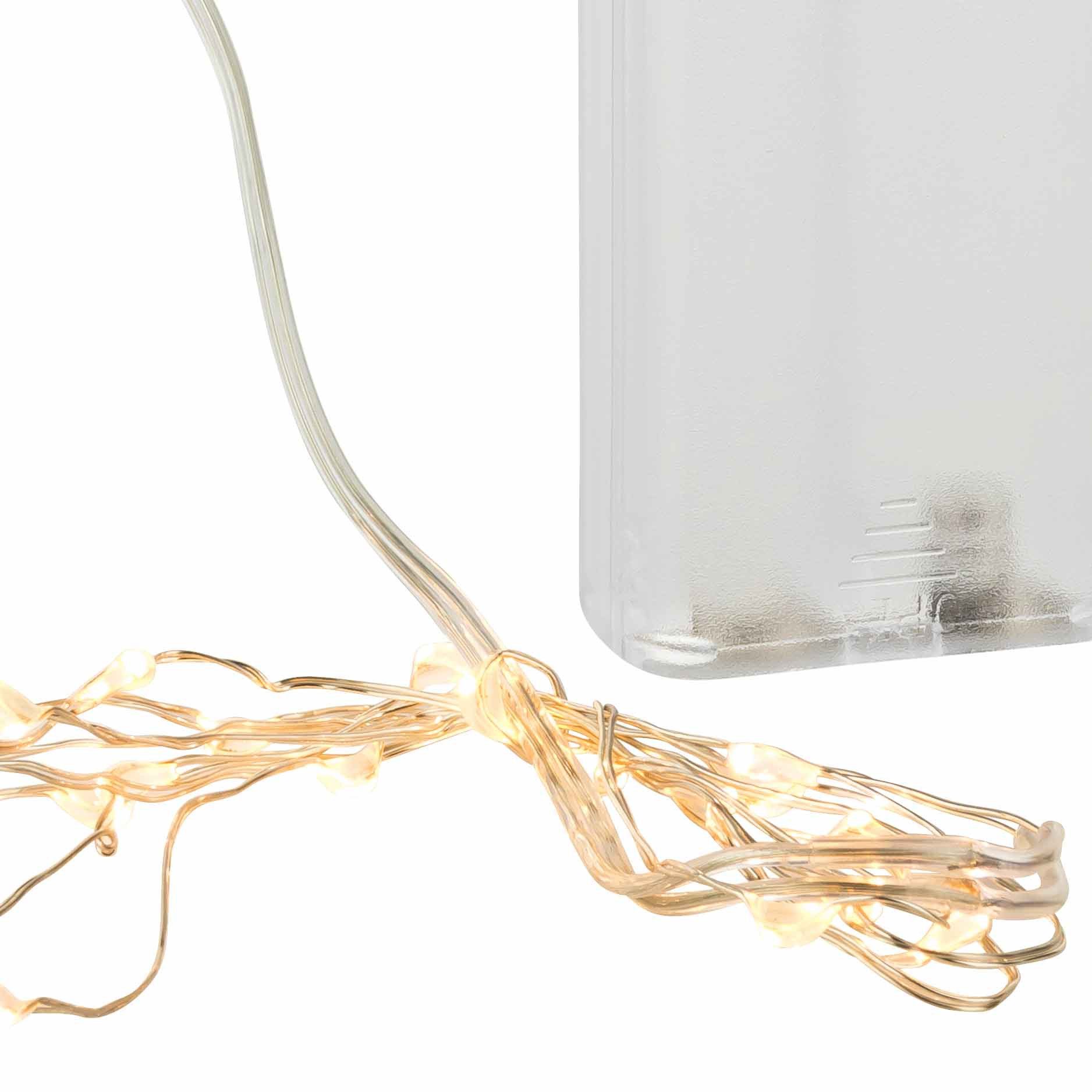 Linder Exclusiv GmbH LED-Lichterkette, Draht silber für Innen 0,95m 20 LEDs warmweiß 2mm