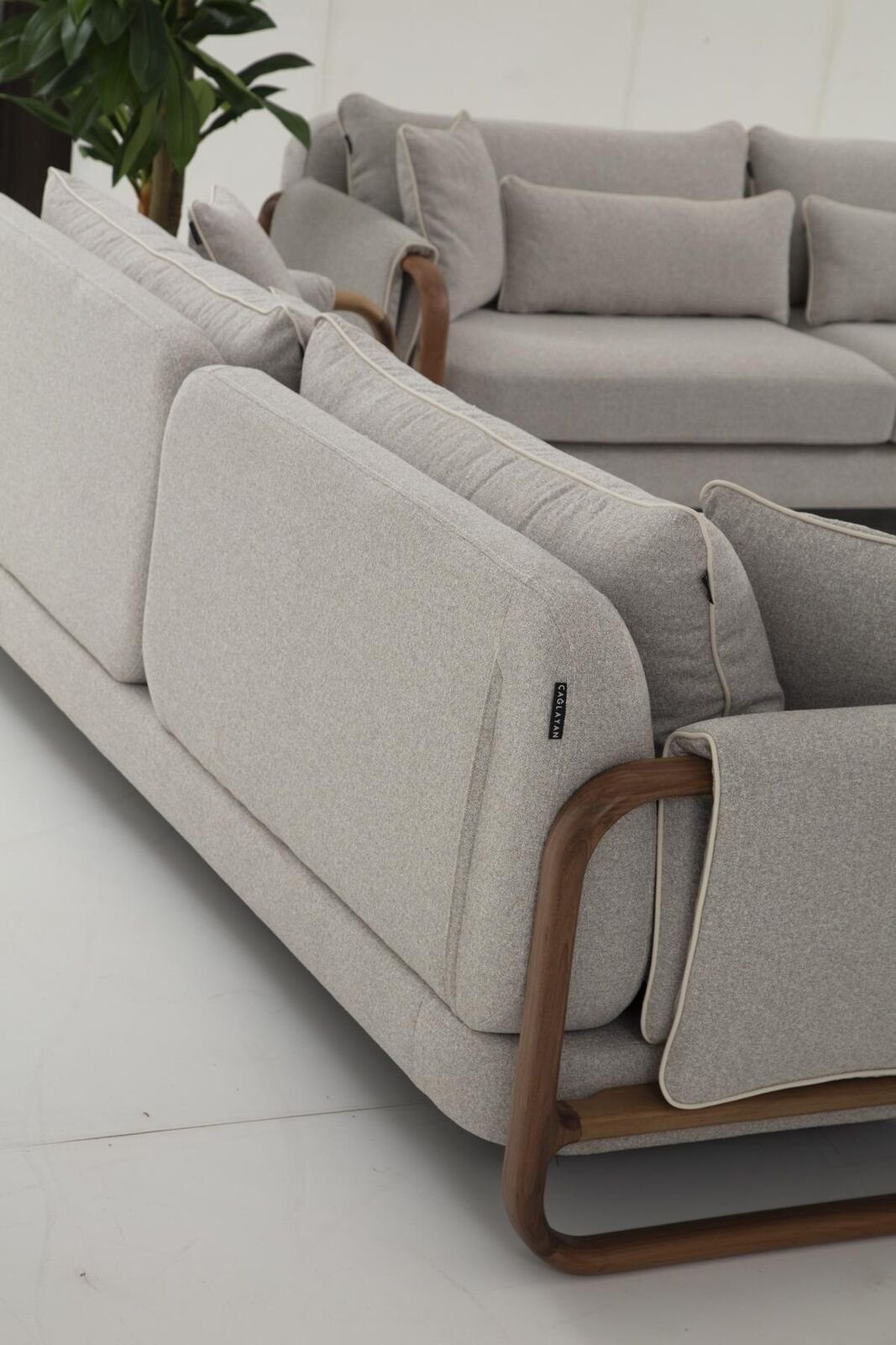 Wohnzimmer-Set Grau Sessel Set Design, Made 1x 21 Sitzer Modern 1x Europa JVmoebel Stoff 2-Sitzer in (2-St., + Sessel), Sofagarnitur Zweisitzer
