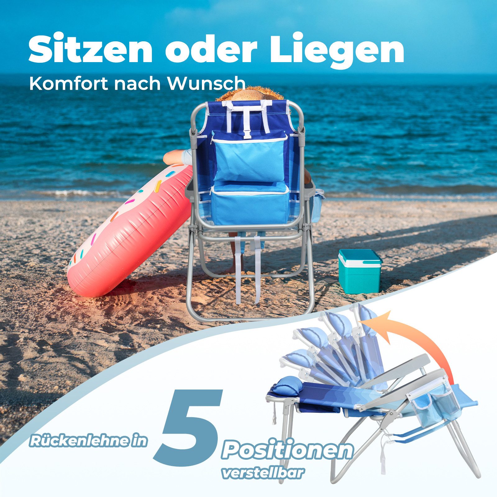 HOMECALL Klappstuhl Strandstuhl Leicht Klappbar Camping, 5-fach verstellbar günstig online kaufen