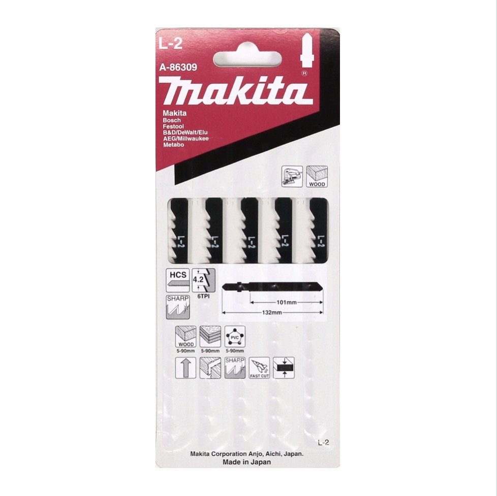 Thumbnail - Makita Stichsägeblatt L-2 Stichsägeblätter für Holz - 5 Stück für Stichsägen mit T-Schaft A