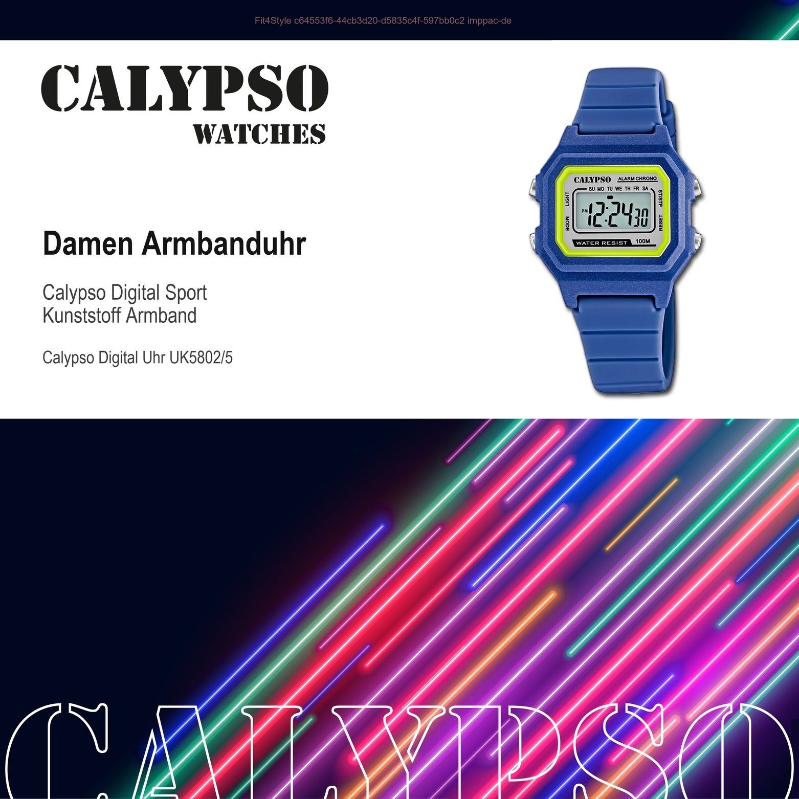 Uhr Calypso CALYPSO Digitaluhr Digital mittel eckig, (ca. Damen, Sport-Style Unisex WATCHES Herrenuhr 33mm) Kunststoffband, K5802/5,