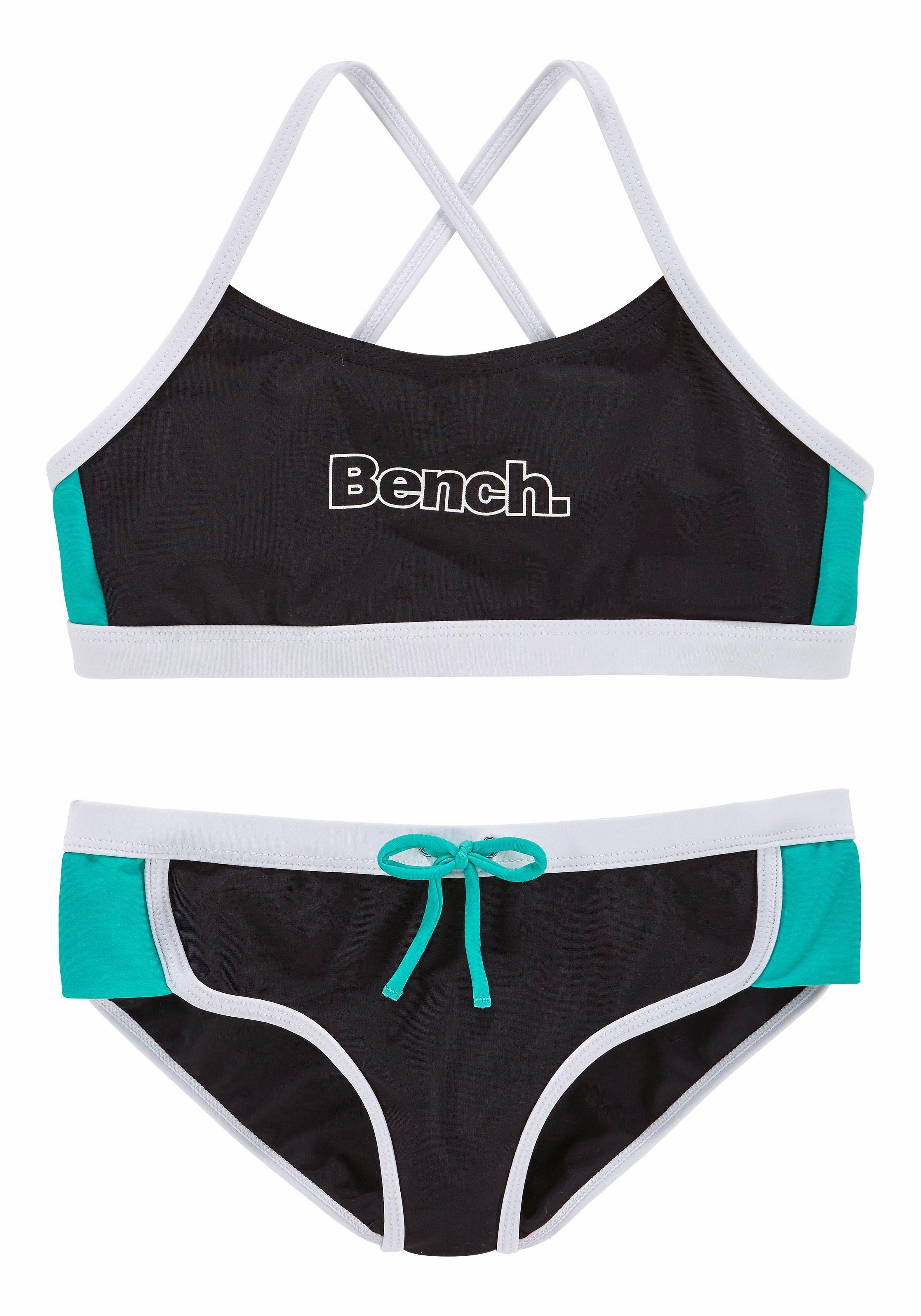 mit schwarz-mint Bench. Bustier-Bikini Kontrastdetails