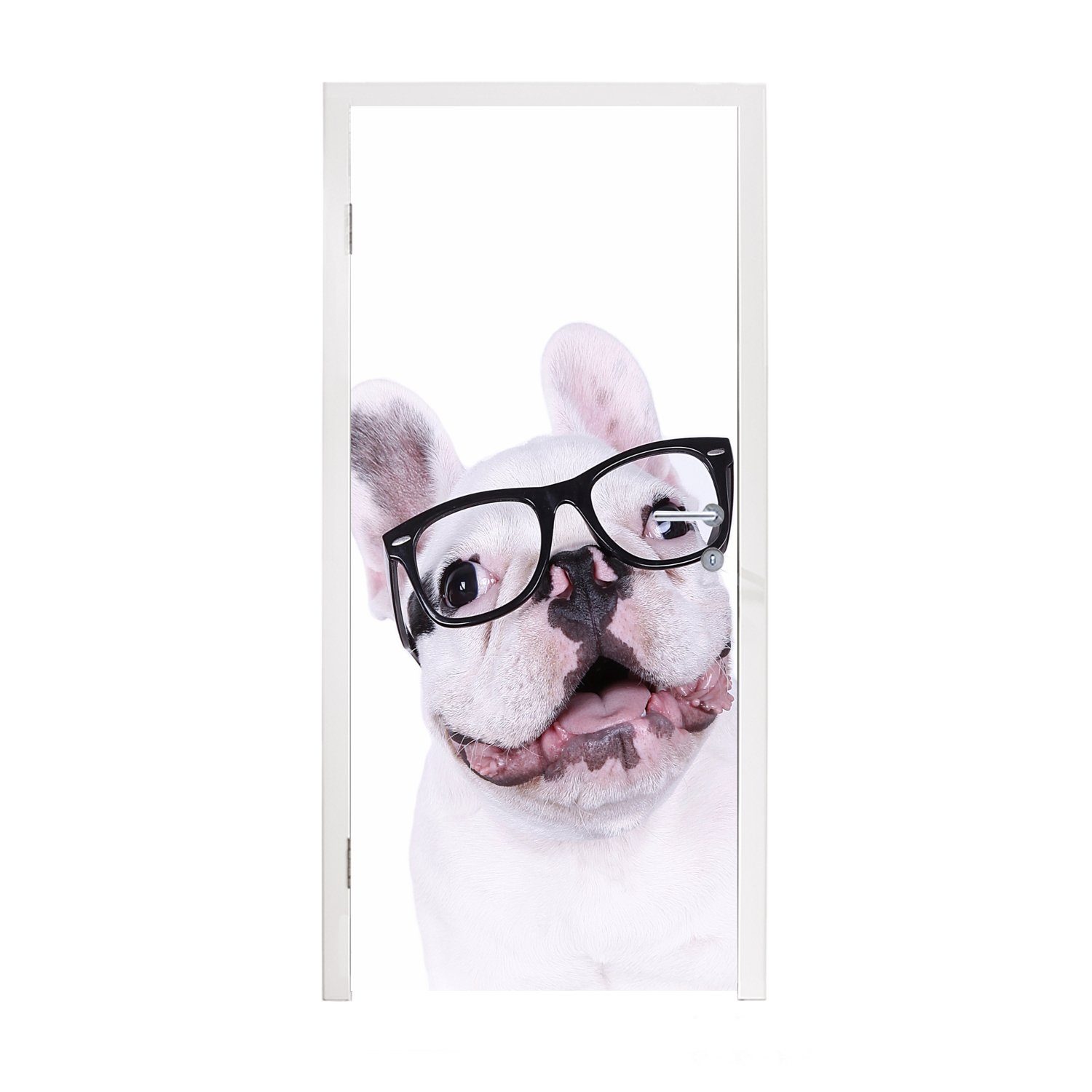 MuchoWow Türtapete Hund - Brille cm 75x205 bedruckt, Hipster, Fototapete - Tür, Matt, (1 Türaufkleber, St), für