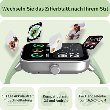 Yoever Smartwatch (1,8 Zoll, Android, iOS), mit Telefonfunktion Herzfrequenz Schlafmonitor, Schrittzähler Uhr,IP68