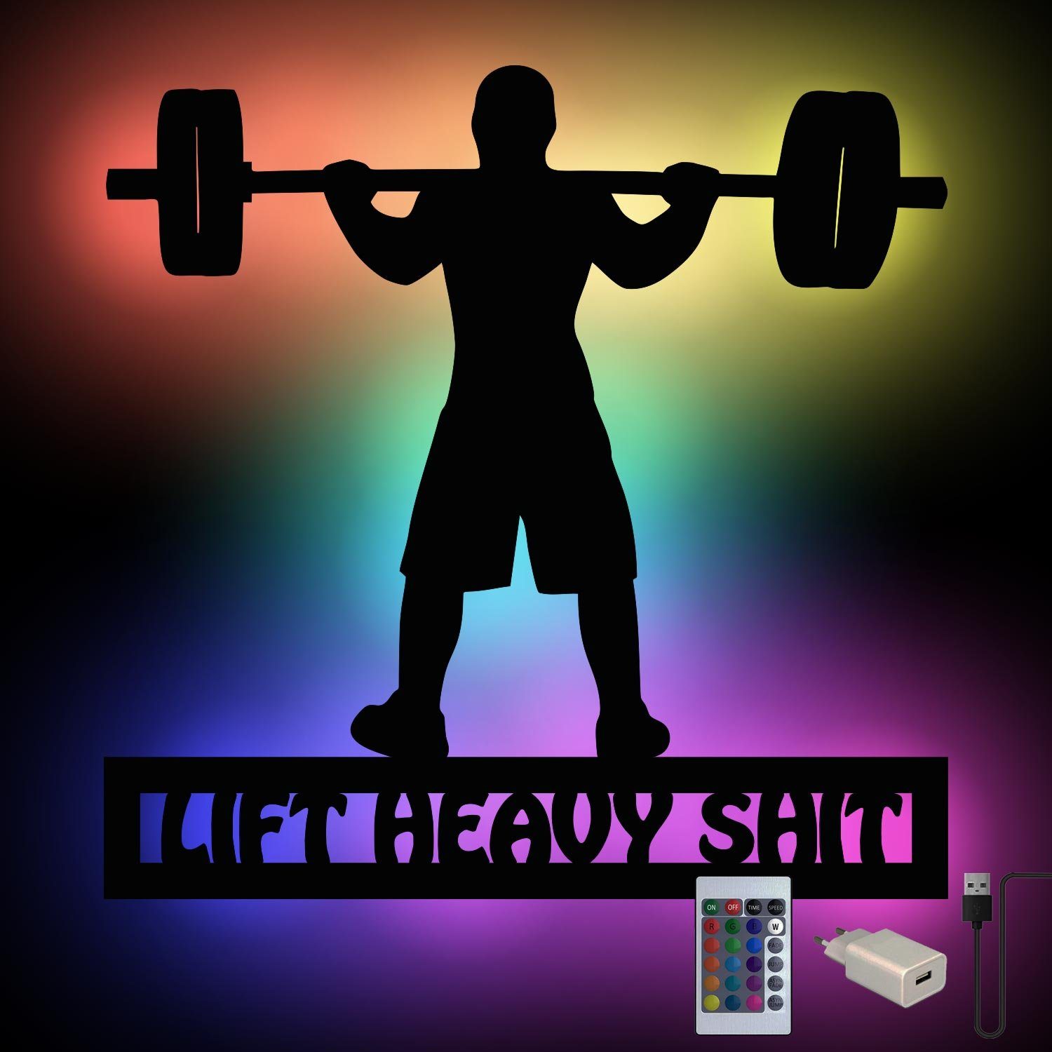 RGB Gewichtheber integriert, Schwarz aus LED Bodybuilding Dekoration Farbwechsler fest LED Wandleuchte Wanddeko Namofactur Holz, Wand