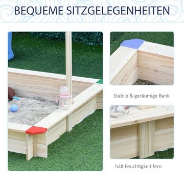 Outsunny Sandkasten Sandbox, Sandkasten Sandkiste Tannenholz absenkbarem schwenkbarem Dach Natur