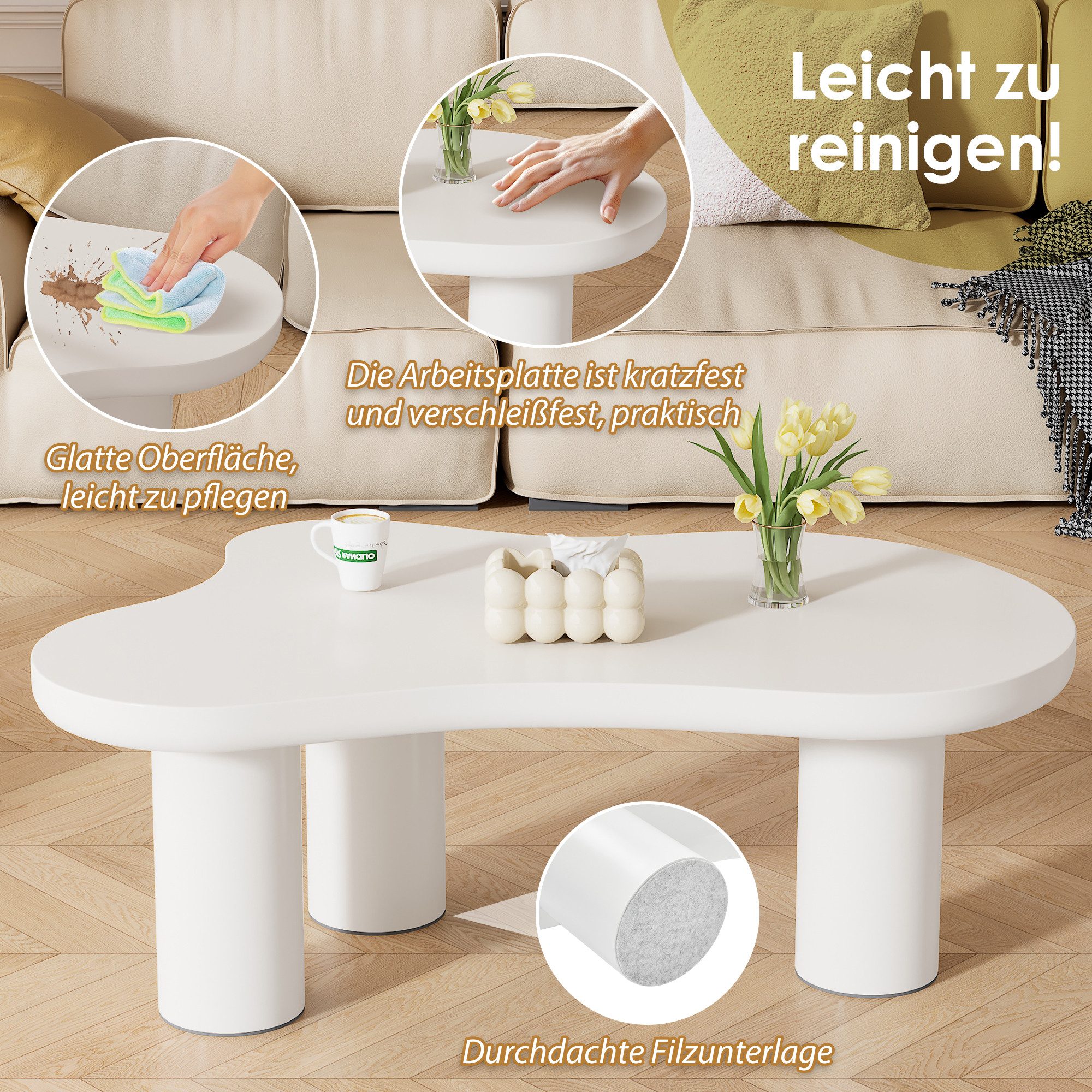 BlingBin Couchtisch Beistelltisch Wohnzimmertisch (1-St., MDF-Tischplatte und PVC-Beine, mit Filzunterlage), 107 x 66 x 40,5 cm