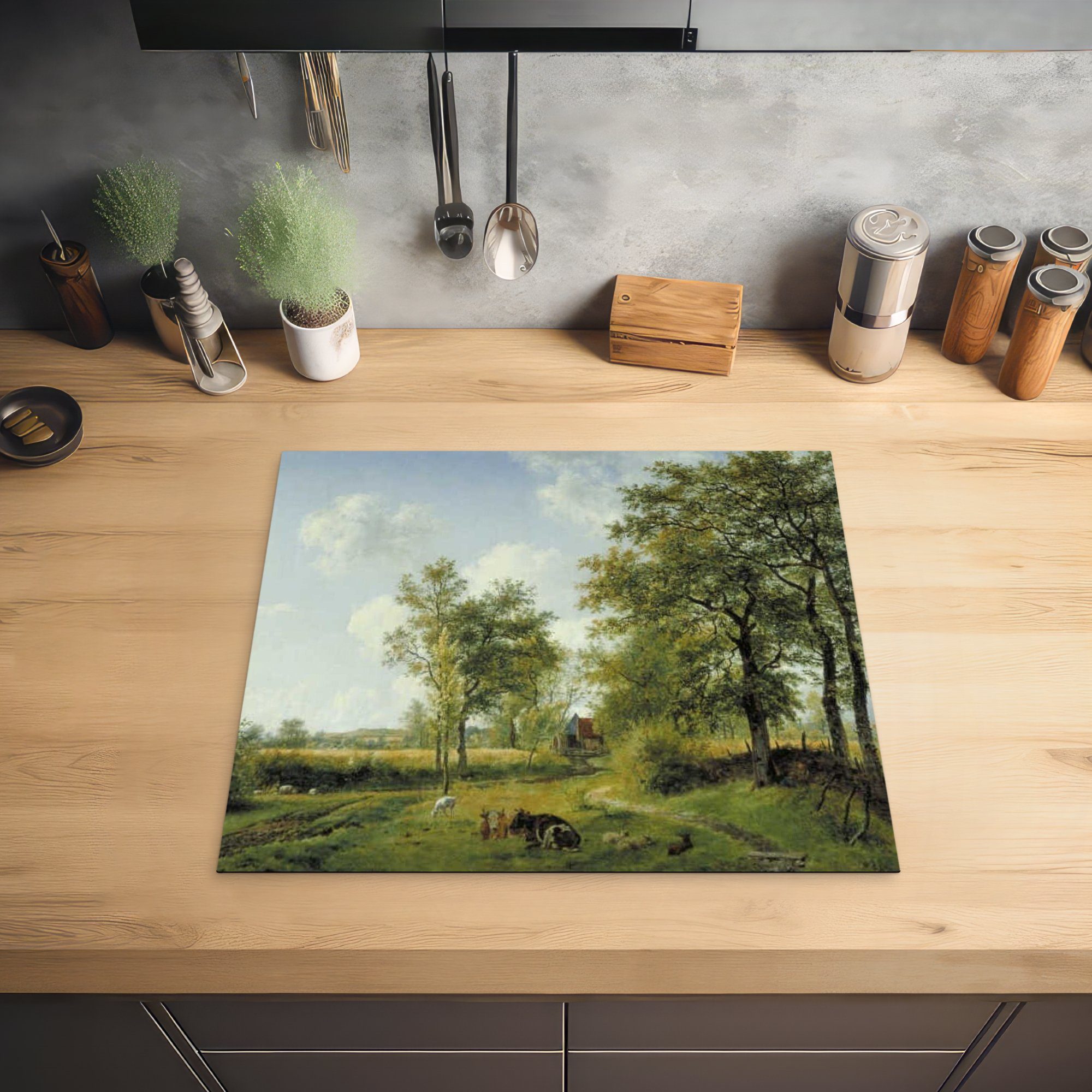 MuchoWow Herdblende-/Abdeckplatte Induktionsmatte küche, 59x52 - cm, Gemälde Ceranfeldabdeckung Vinyl, G.J.J. tlg), die in (1 Gelderland für von Landschaft Os, Van