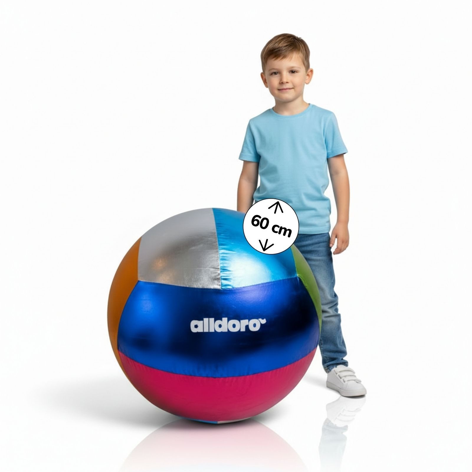 alldoro Jumboball XXL Spielball aufblasbar 60 cm, Metallic Ball für Kinder, Metallisch glänzender Riesenball zum Kicken, Werfen, Fangen