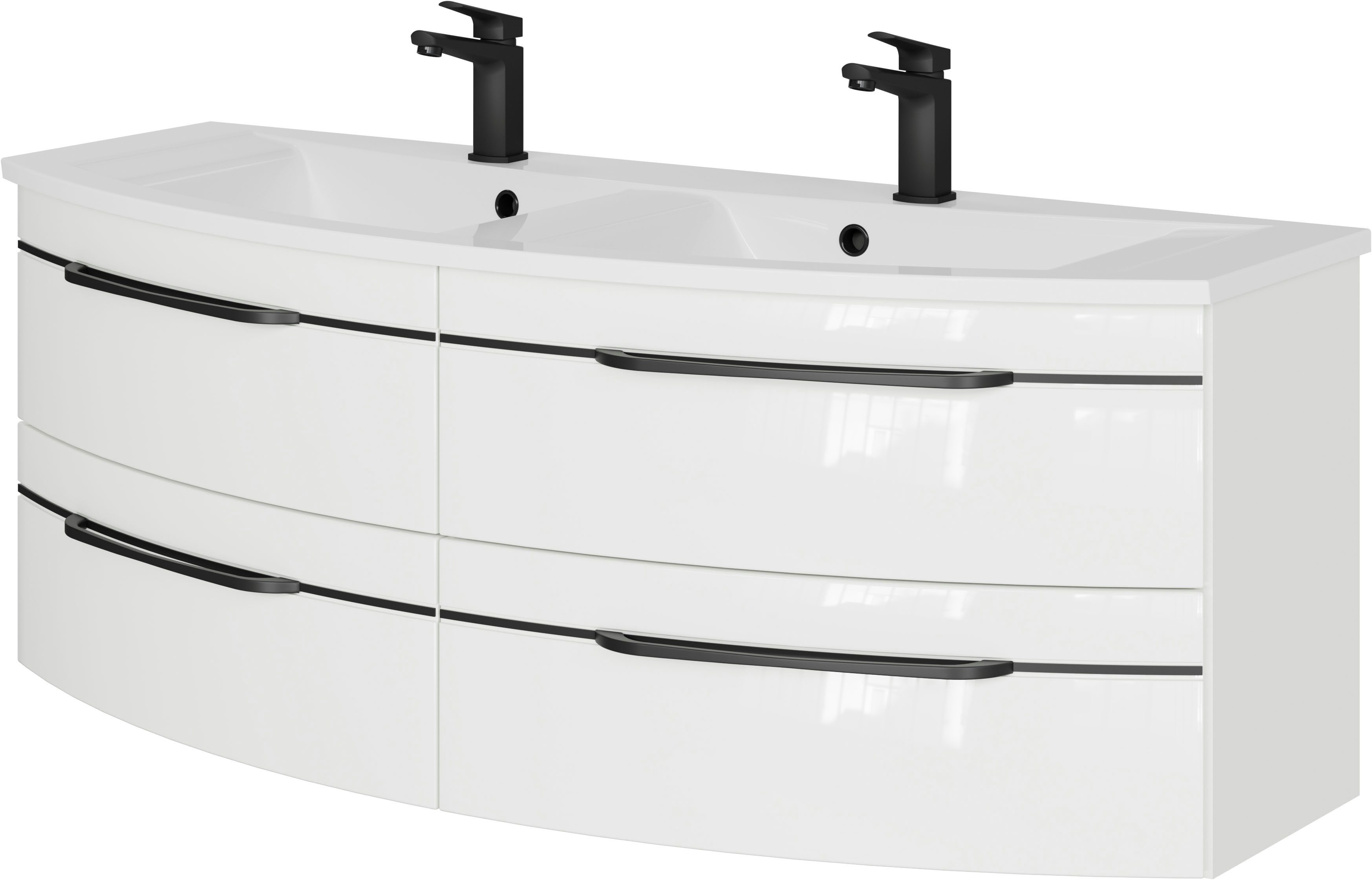 Saphir Waschtisch Serie 7045 Mineralmarmor-Waschtisch und Unterschrank, 131 cm breit, Doppel-Waschplatz mit 4 Schubladen, Badmöbel Set mit Waschtisch