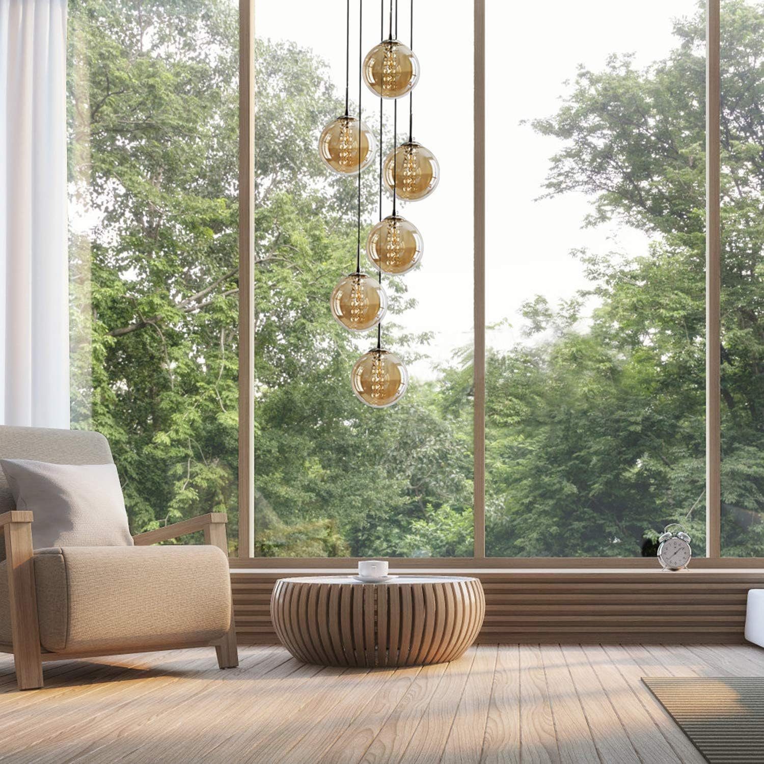 Nettlife Pendelleuchte G9 Hängelampe modern Bernstein/Grau Glas 1/3/4/6/10/15 Flammig, Höheverstellbar, LED wechselbar, Warmweiß, für Küchen Wohnzimmer Schlafzimmer Flur