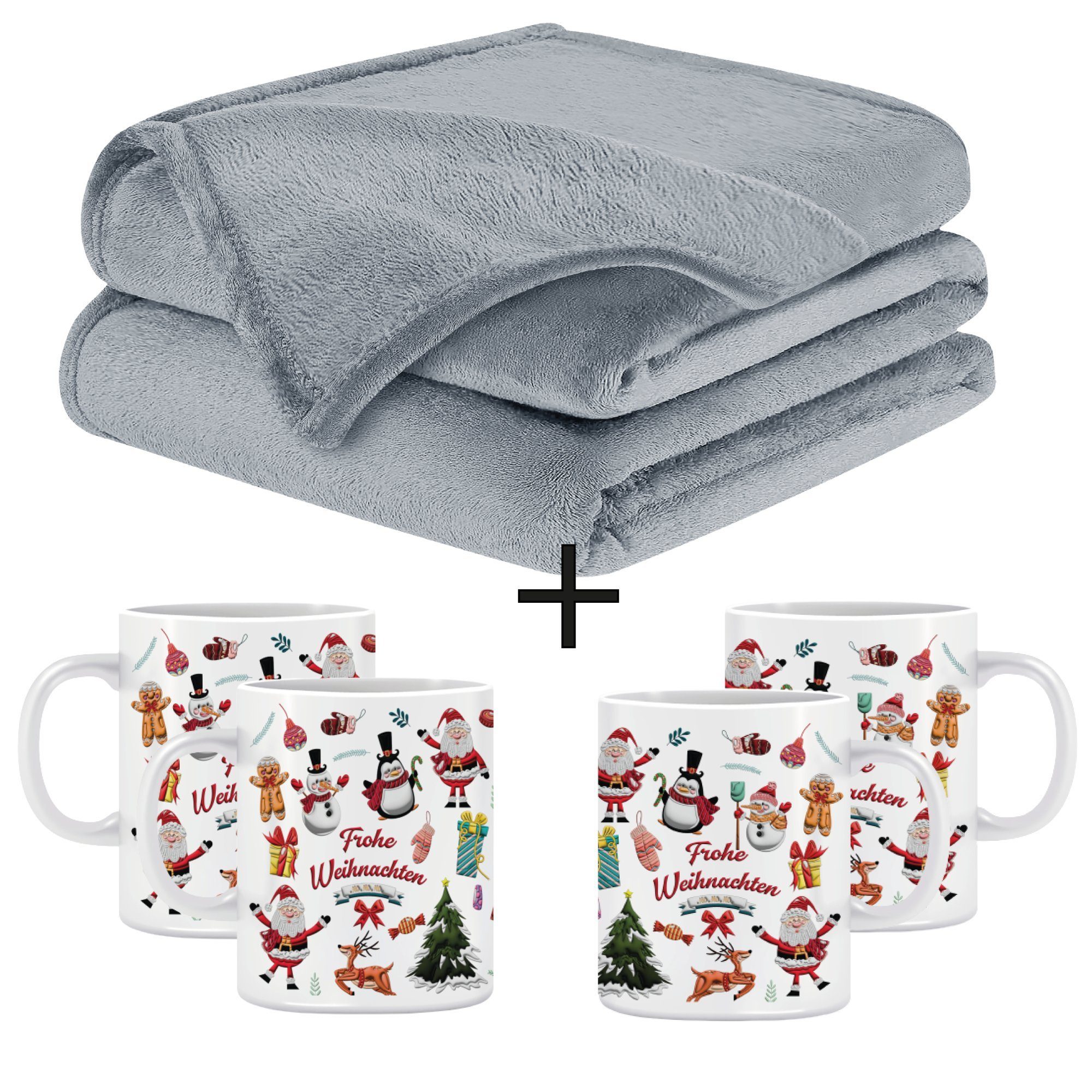 Wohndecke Flauschige Kuscheldecke mit Tassen Weihnachtsgeschenke, Fleecedecke, BARBONS, Kuscheldecke, Inkl. Geschenkbox, Tasse, Geschenkset, Weihnachten