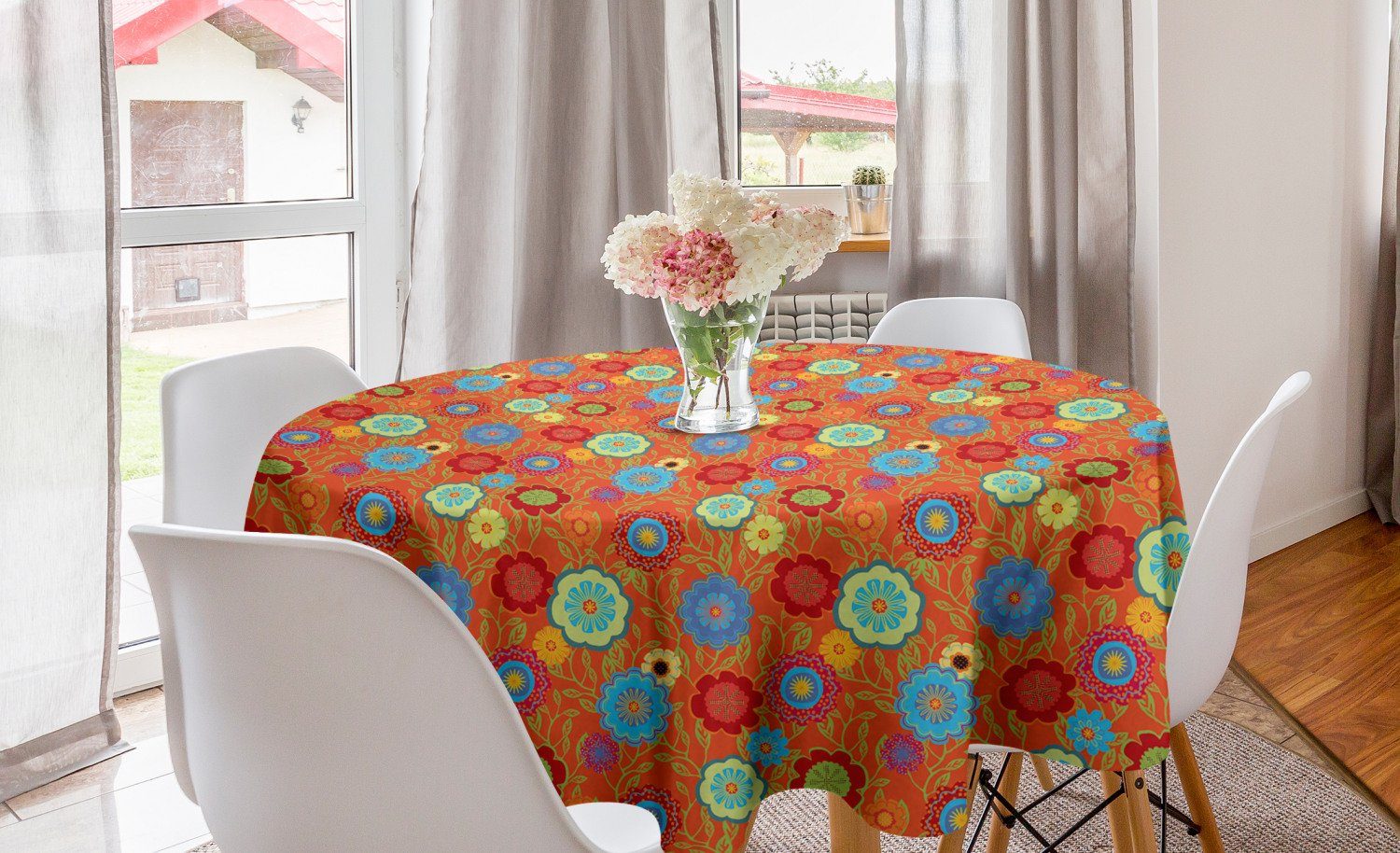 Abakuhaus Tischdecke Kreis Tischdecke Abdeckung für Esszimmer Küche Dekoration, Blumen Buntes abstraktes Konzept | Tischdecken