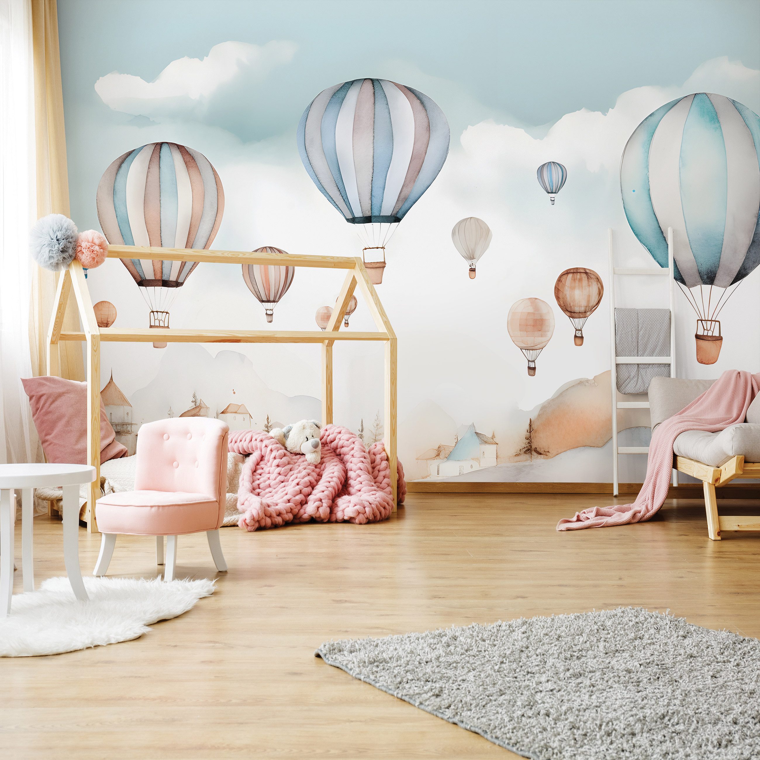 Wallarena Fototapete Kinderzimmer Aquarell Luftballons Wolken Vlies Tapete günstig online kaufen