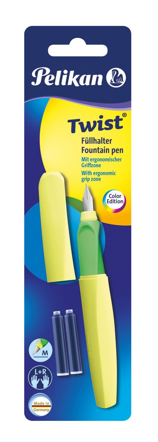 Pelikan Füller Pelikan Füllhalter Twist, Neon Gelb, Feder M, universell für Rechts- u