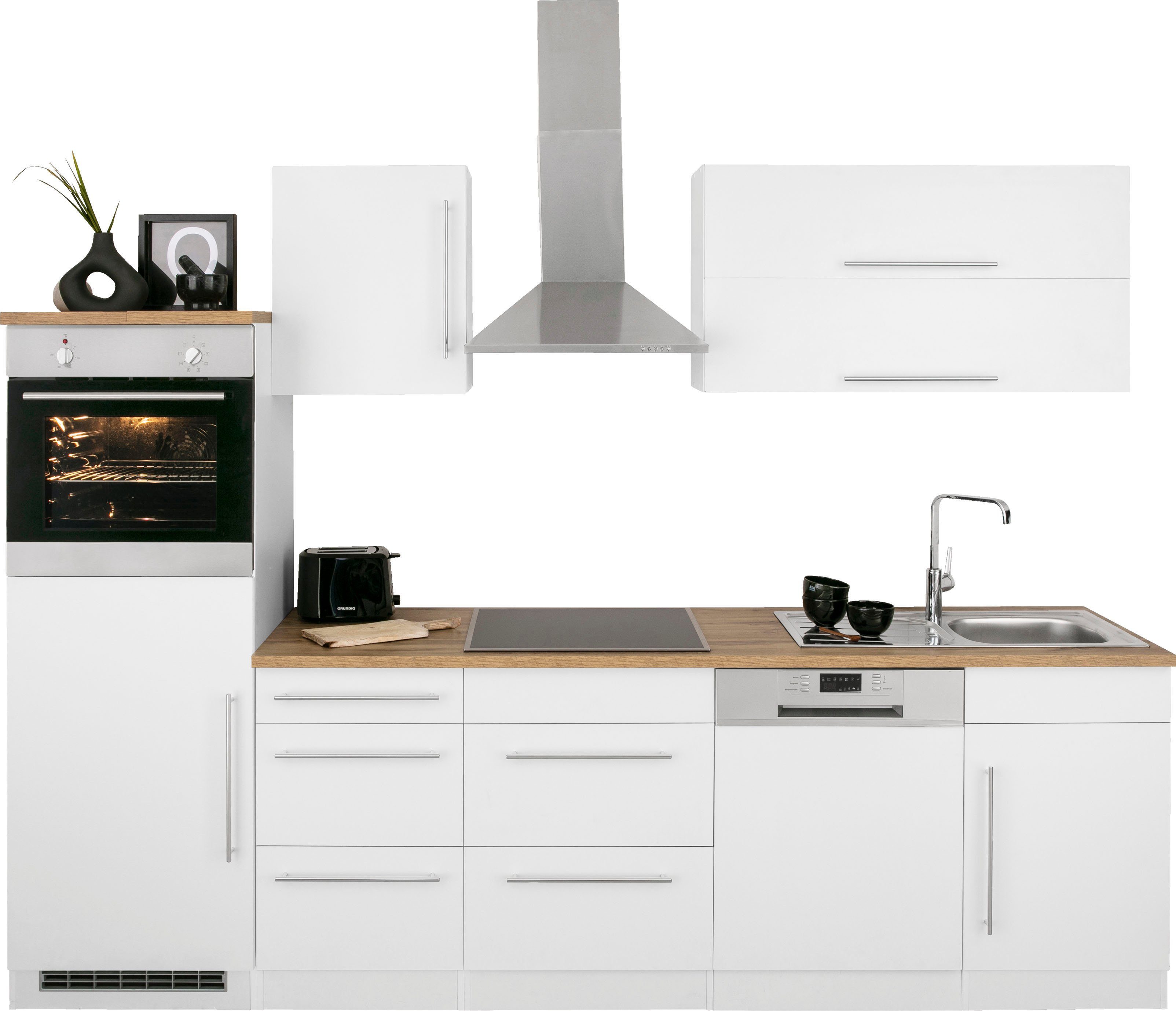 KOCHSTATION Küchenzeile KS-Samos, Breite 280 cm, wahlweise mit E-Geräten und Induktionskochfeld