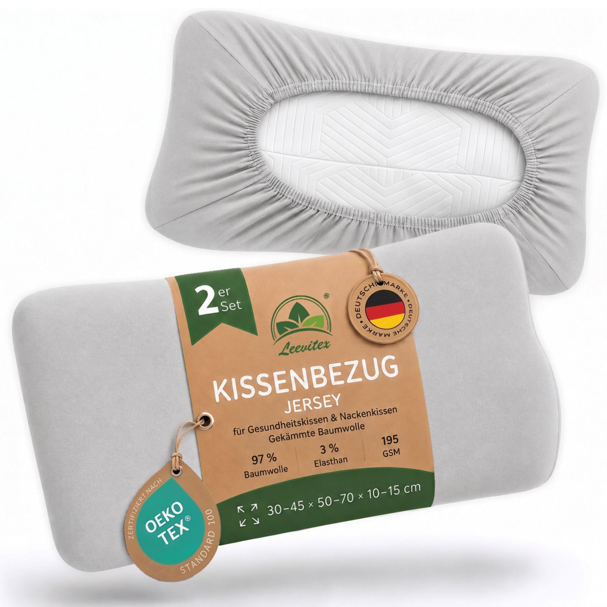 leevitex® Kissenbezug für Gesundheitskissen & Nackenkissen, 30-45 x 50-70 x 10-15 cm, (2 Stück), Jersey-Stretch mit Rundumgummizug, 97% Baumwolle, 3% Elasthan