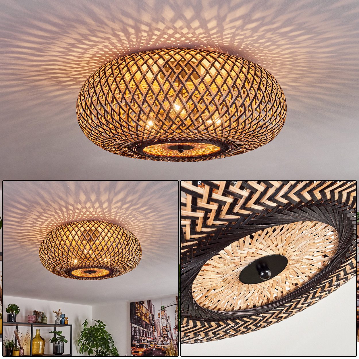 hofstein Deckenleuchte Deckenlampe aus Metall/Bambus in Schwarz/Natur, ohne günstig online kaufen