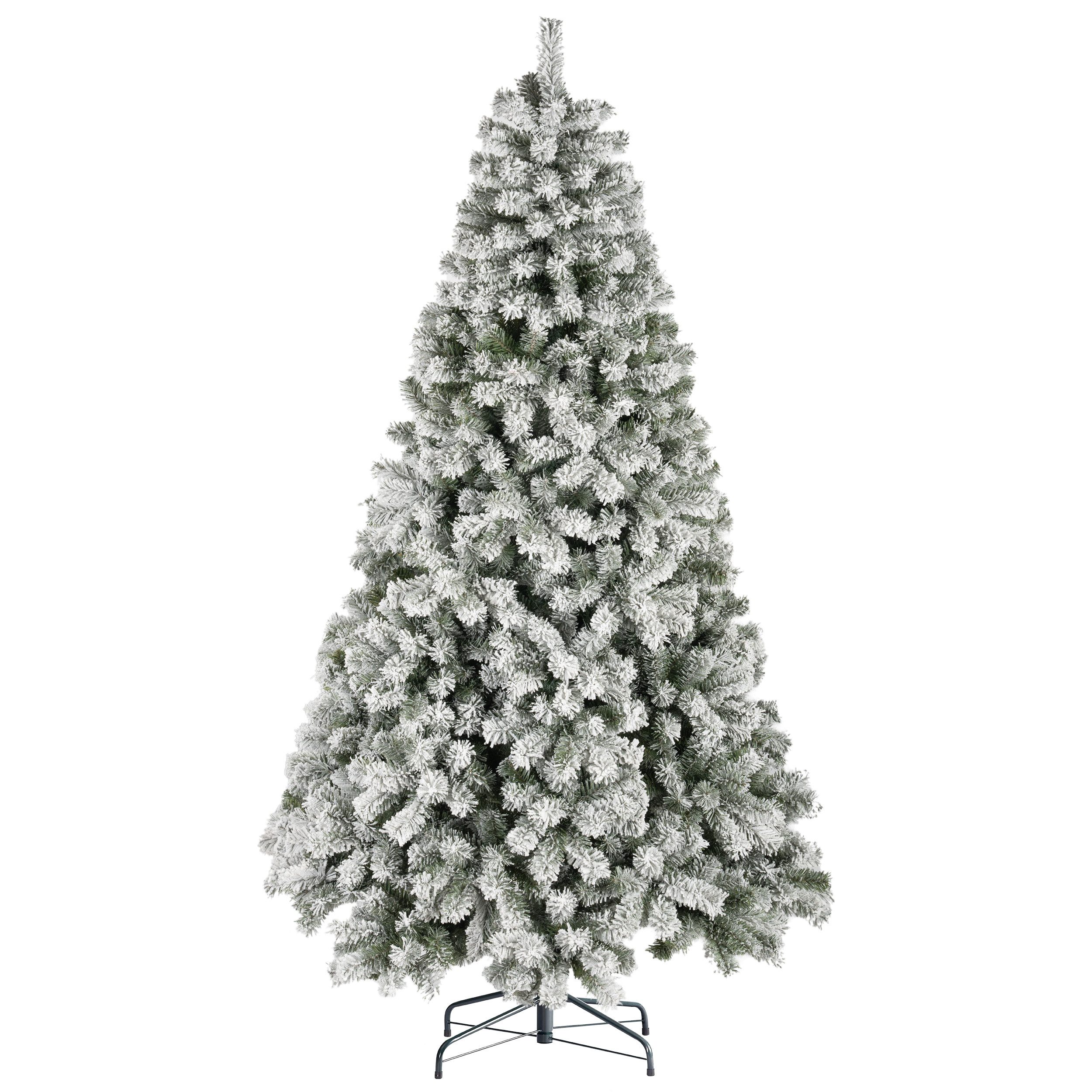 WHEELYOU Künstlicher Weihnachtsbaum 210 cm Schneetanne, 1295 Spitzen, Lichterkette, Metallständer, Beflockte PVC-Schneetanne, dichte Zweige, flexible Lichtgestaltung, Warmgelbe Lichterkette, 8 Modi, formbare Zweige, Metallständer