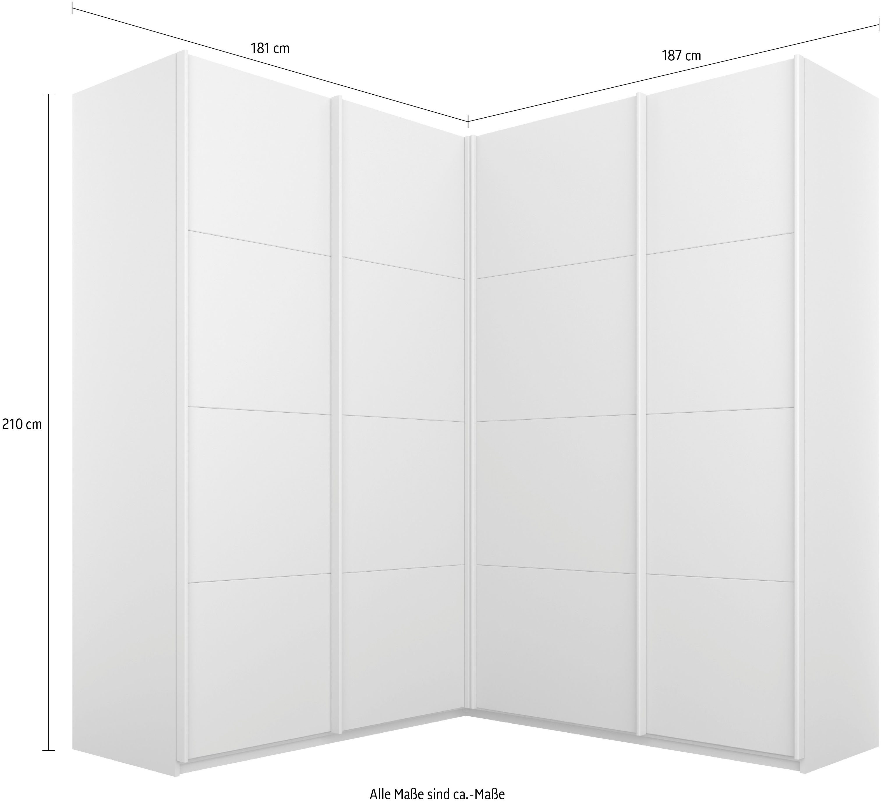 Schwebetürenschrank mit Türendämpfer, Graumetallic/Hochglanz Spiegeltüren inkl. Effektgrau rauch Eckschrank Quadra