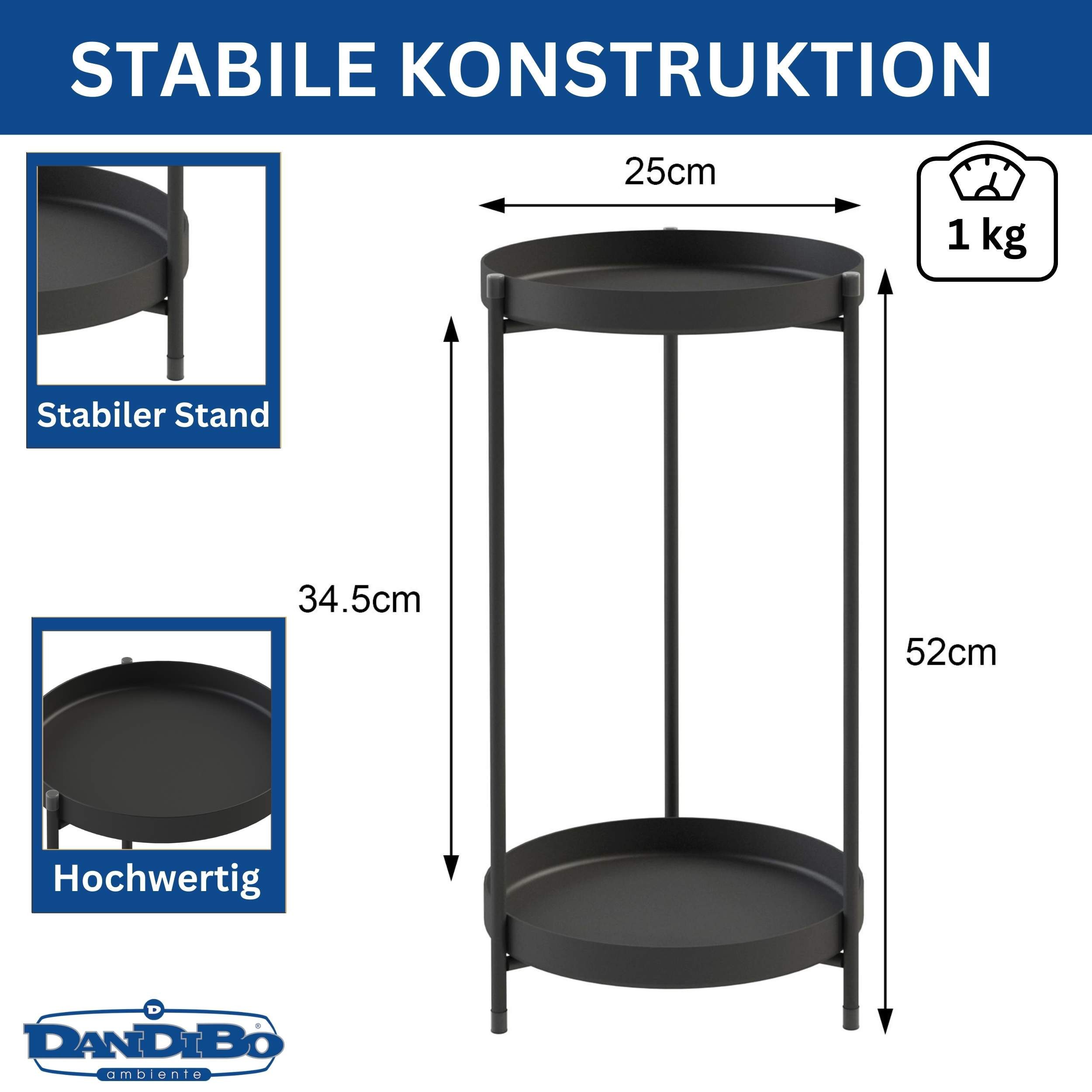 DanDiBo Blumenhocker Metall Schwarz Rund 2 Etagen 52 cm 96583 Beistelltisch günstig online kaufen